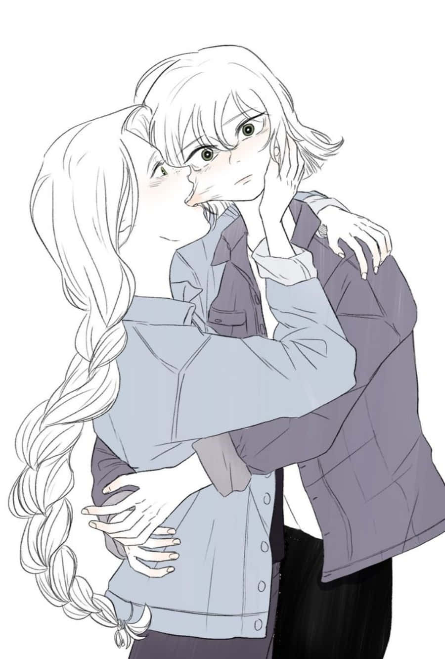 Lesbian Anime, cheek kiss, anime-style girls, HD Phone Wallpaper