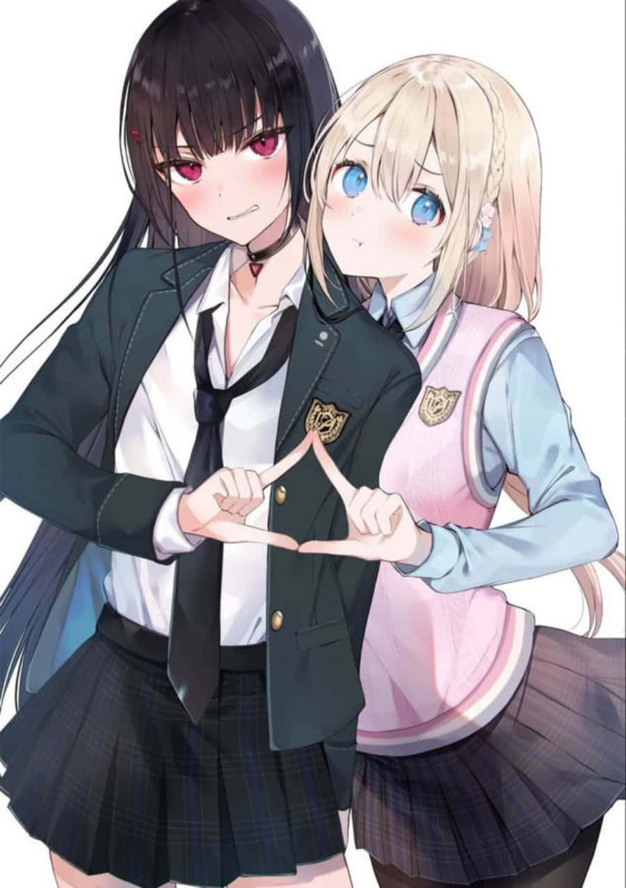 lesbian anime, anime girls, school uniforms, SD Phone Wallpaper