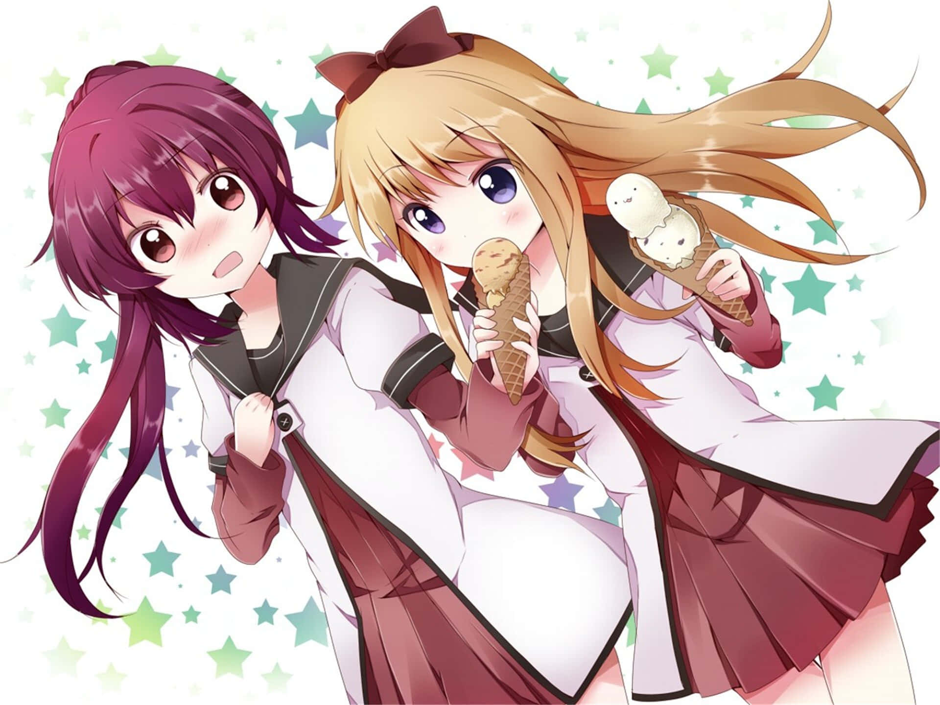 anime girls, school uniforms, ice cream cones, Full HD Desktop Wallpaper