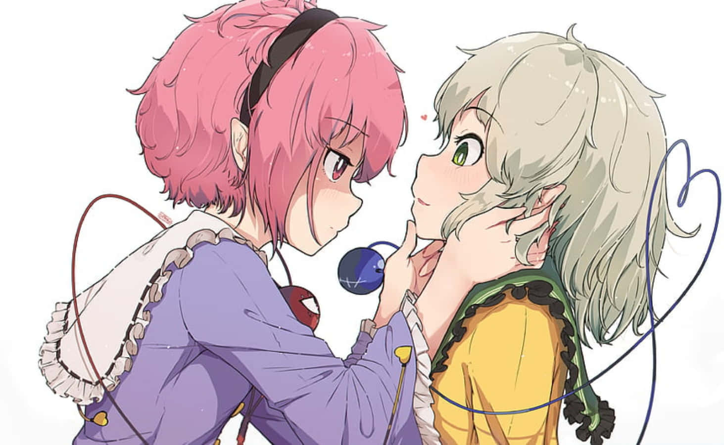 Lesbian Anime, pink hair, silver hair, HD Desktop Wallpaper
