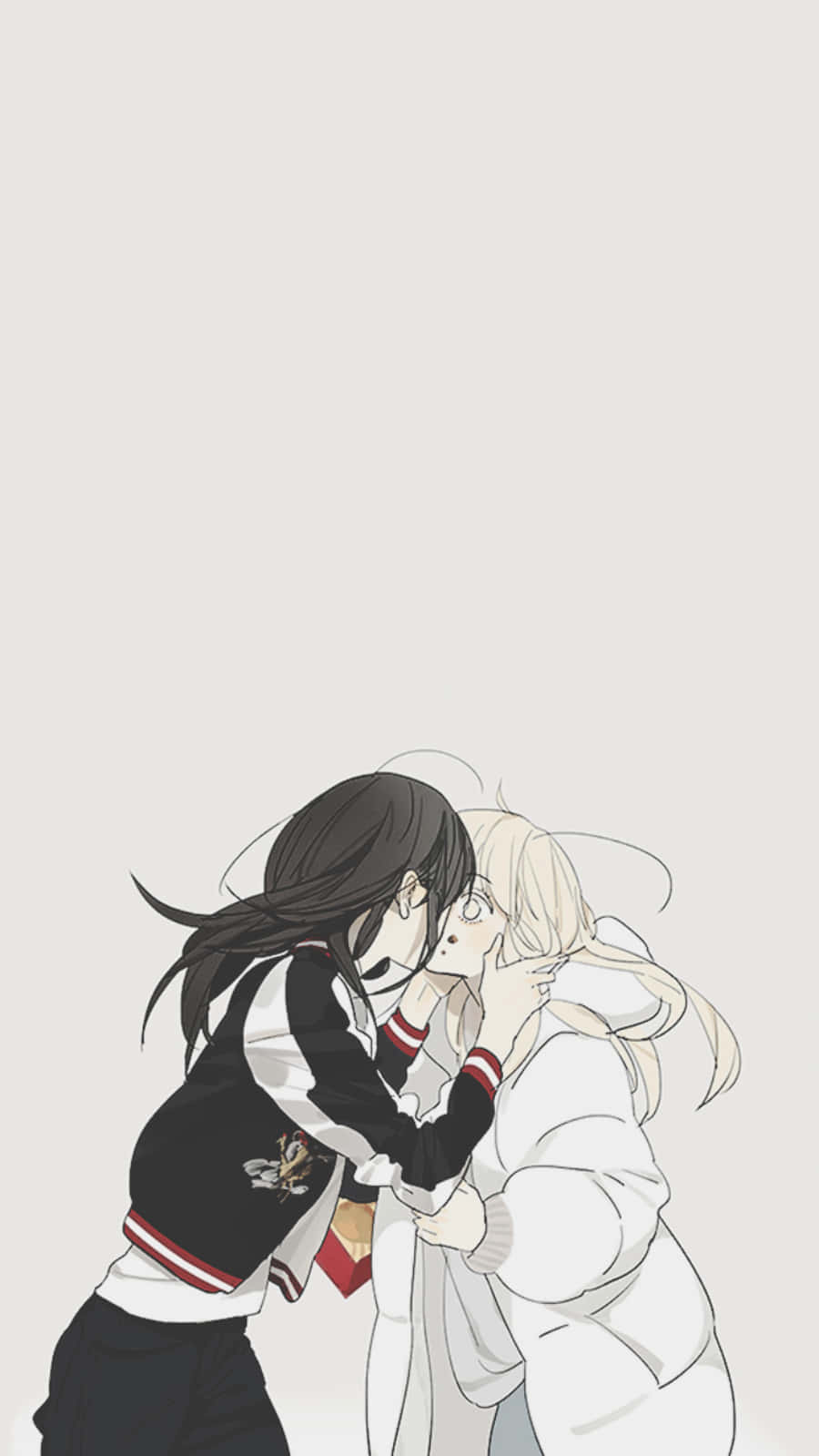 anime girls, school uniforms, plain beige background, HD Phone Wallpaper