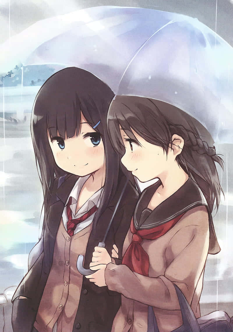 anime girls, school uniforms, transparent umbrella, SD Phone Wallpaper