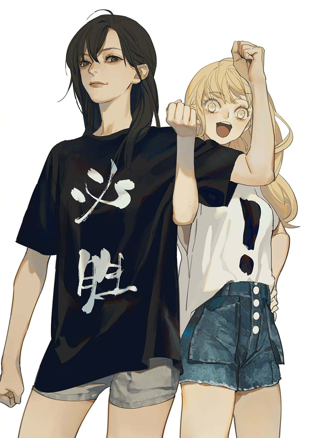 lesbian anime, anime girls, black shirt, HD Phone Wallpaper