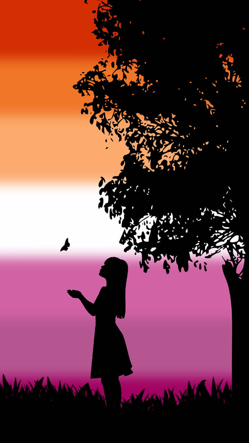 lesbian flag, girl silhouette, butterfly, HD Phone Wallpaper