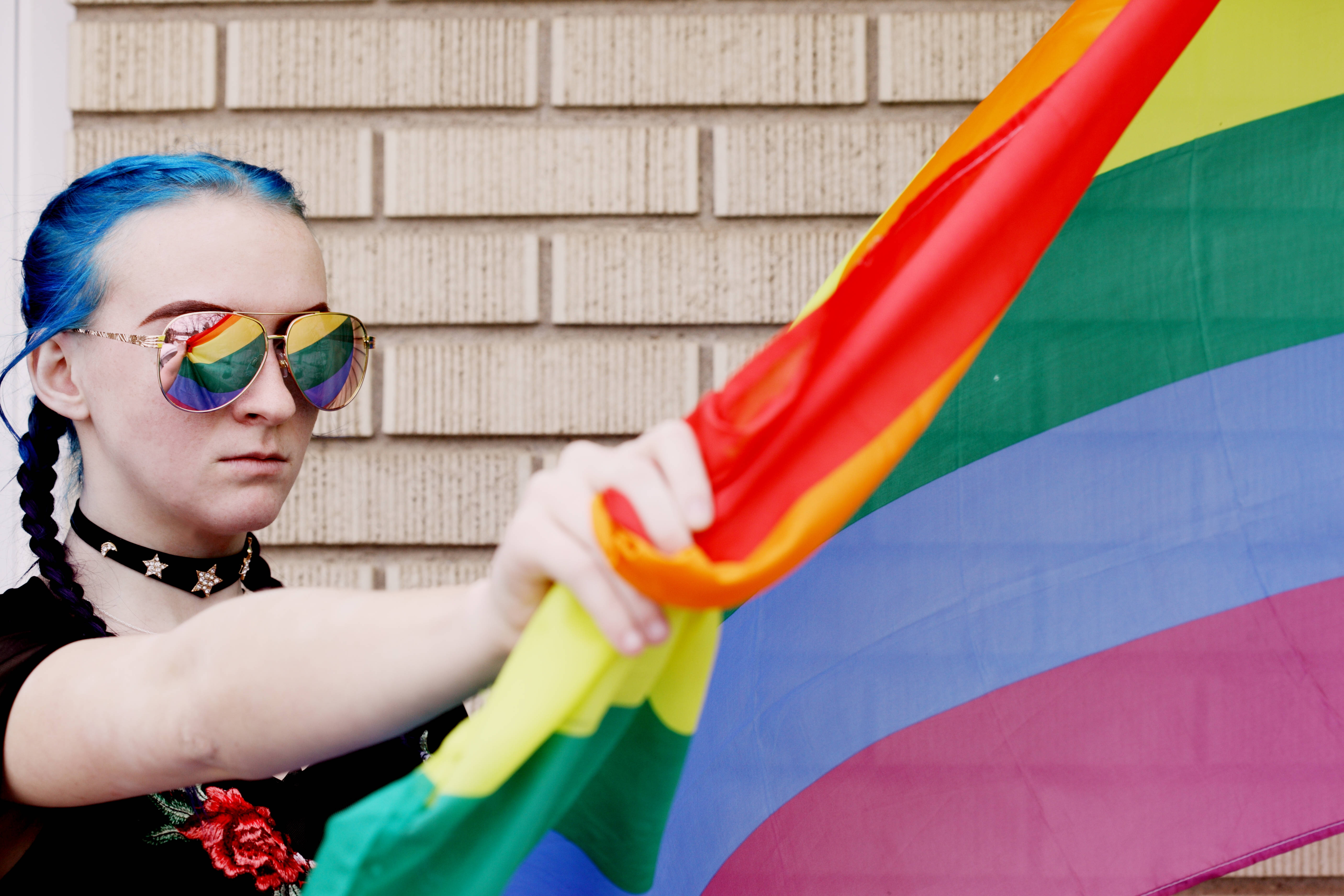 lesbian, rainbow flag, blue braided hair, 5K Desktop Wallpaper