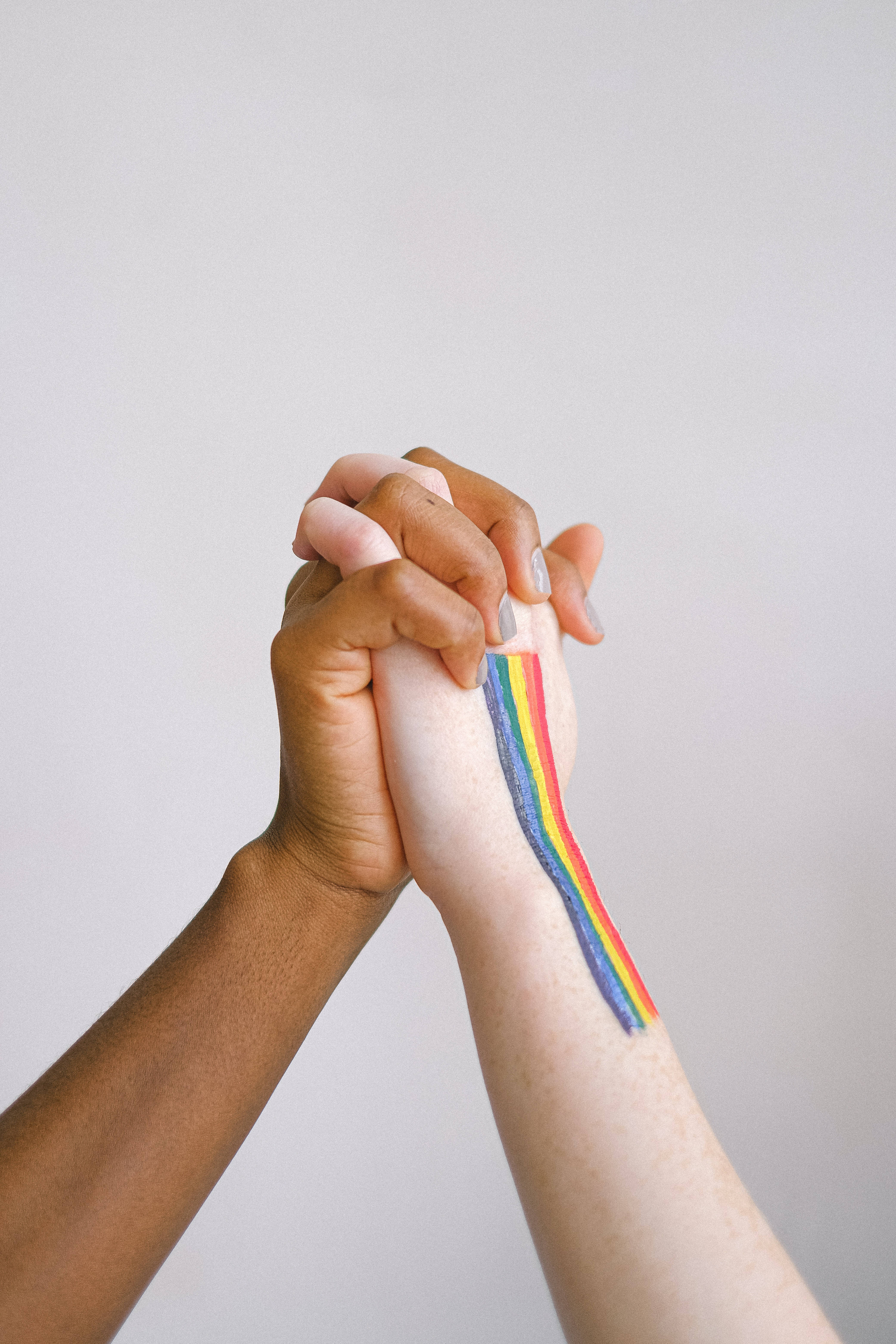 Lesbian flag, rainbow flag ribbon, plain background, 5K Phone Wallpaper