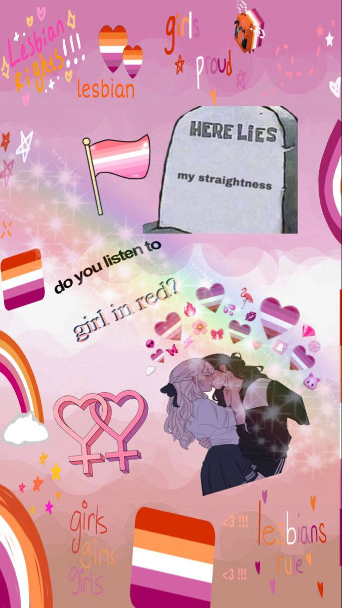 Lesbian flag, pink, hearts, SD Phone Wallpaper