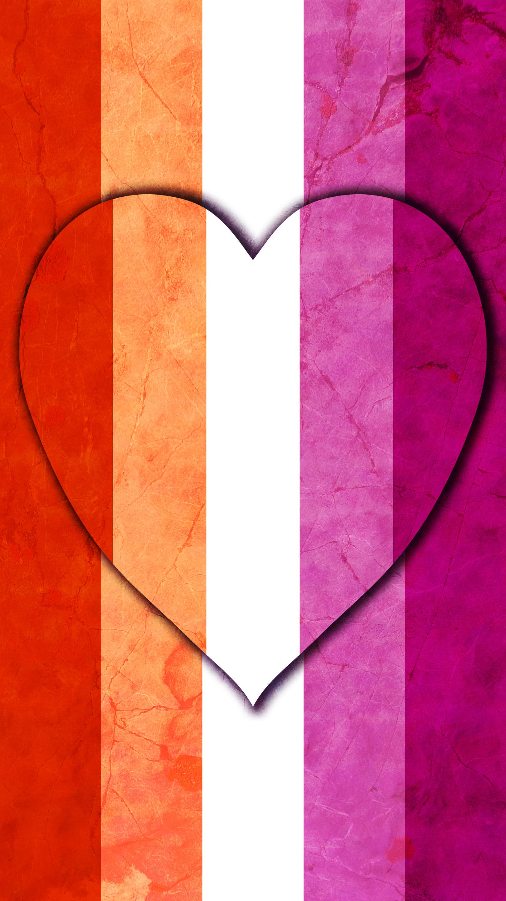 lesbian flag, heart-shaped cutout, vibrant orange, 2K Phone Wallpaper