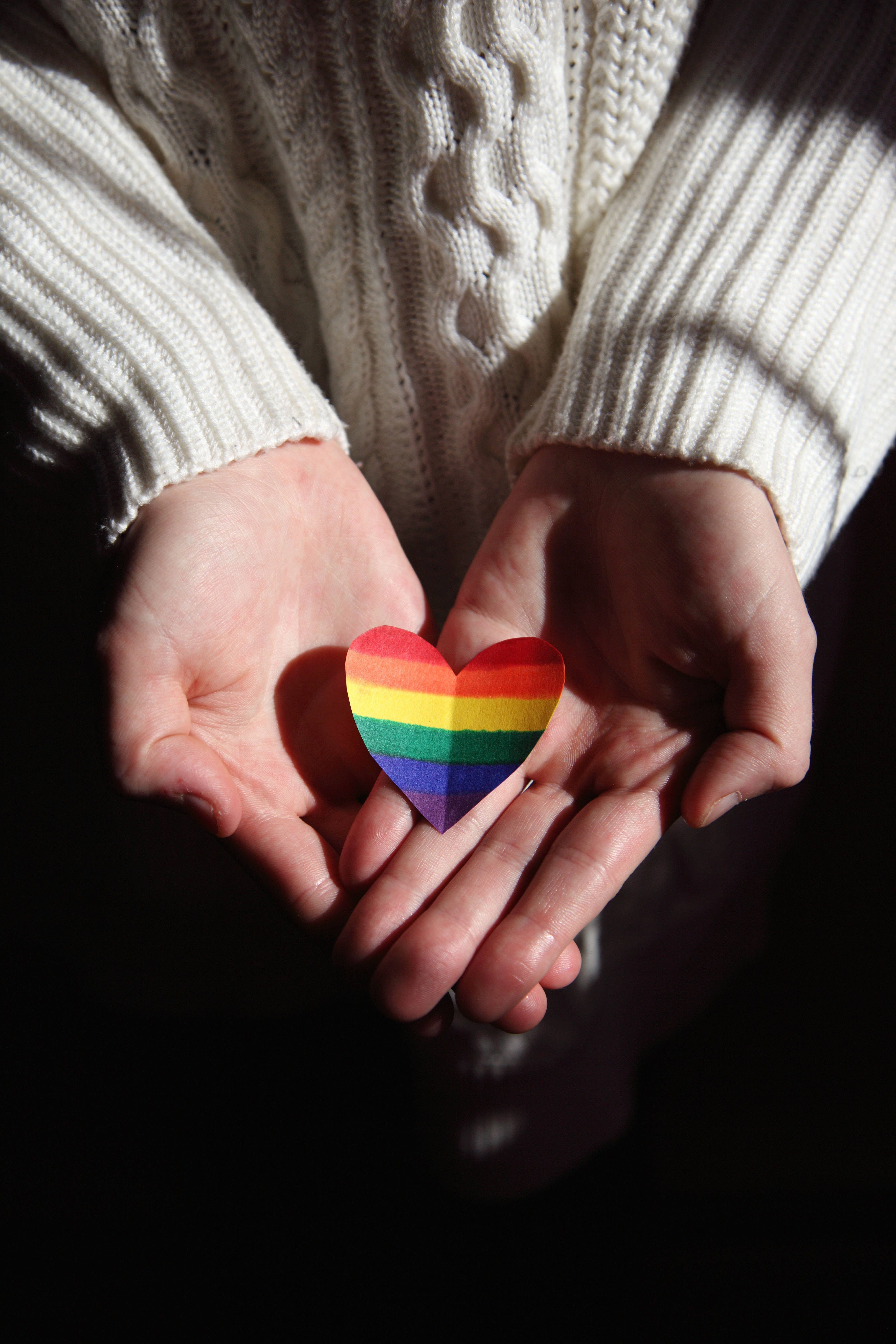 lesbian flag, rainbow heart, dark background, 5K Phone Wallpaper
