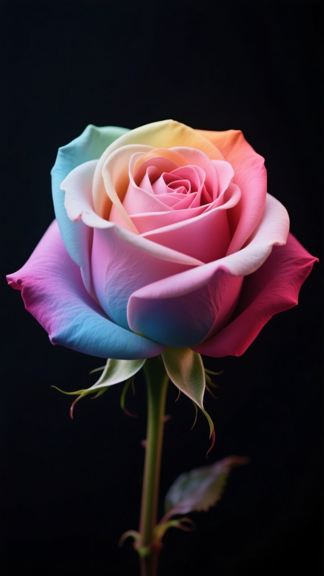 rose, rainbow petals, blue, Full HD Phone Wallpaper