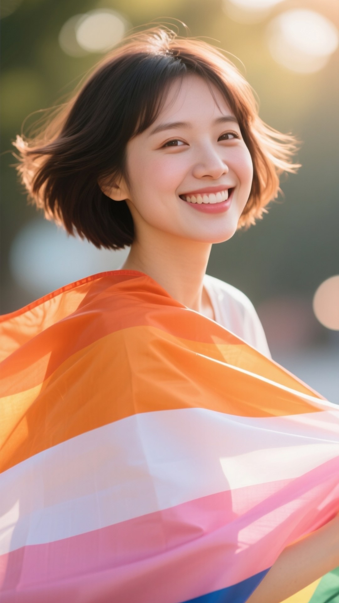 Lesbian flag, rainbow flag, short dark hair, Full HD Phone Wallpaper