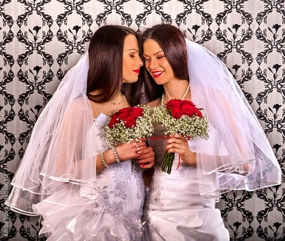 newlywed mujeres lesbianas, white veils, gowns, SD Desktop Wallpaper
