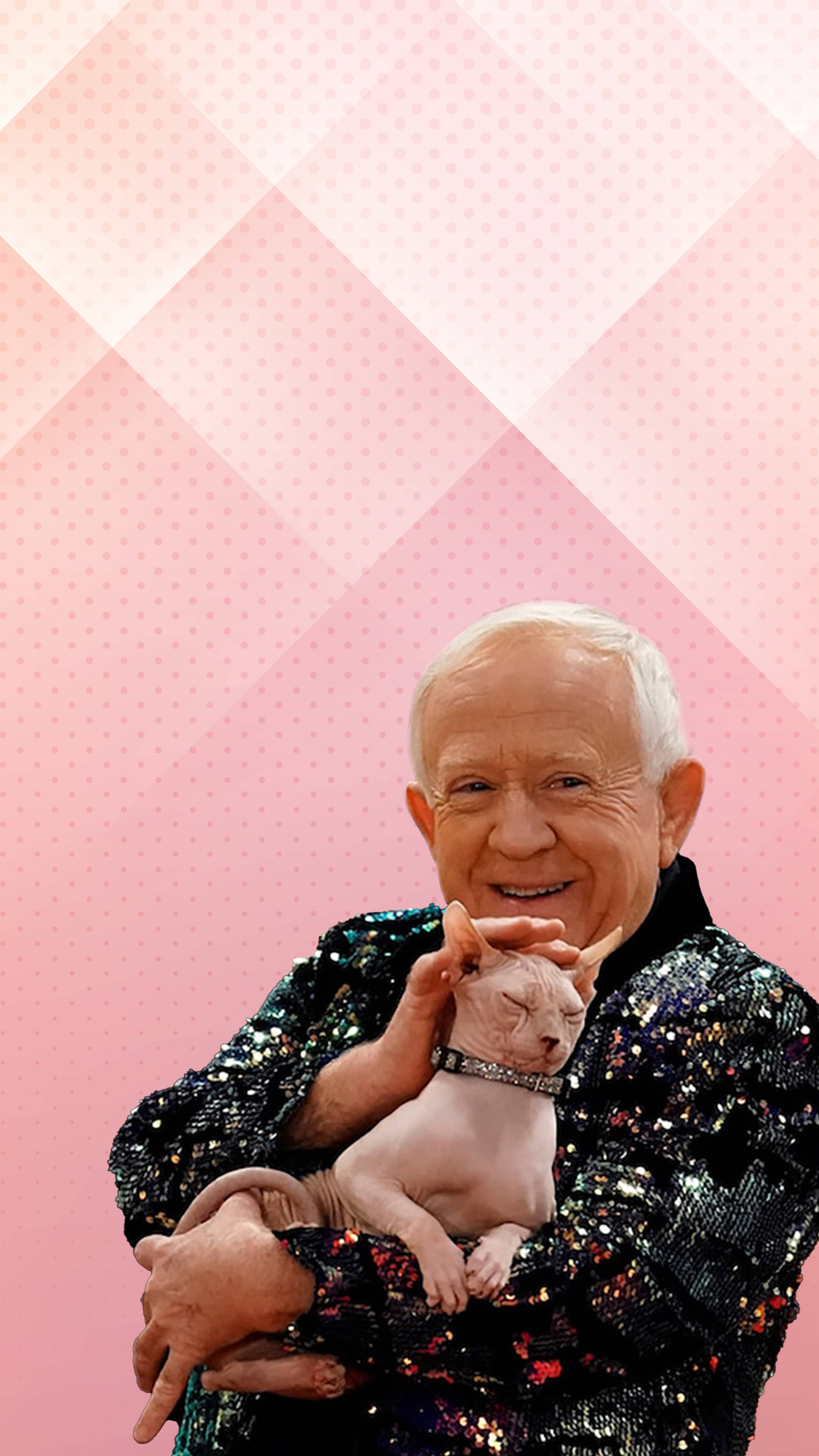 Leslie Jordan, glittering jacket, sleeping hairless cat, 4K Phone Wallpaper