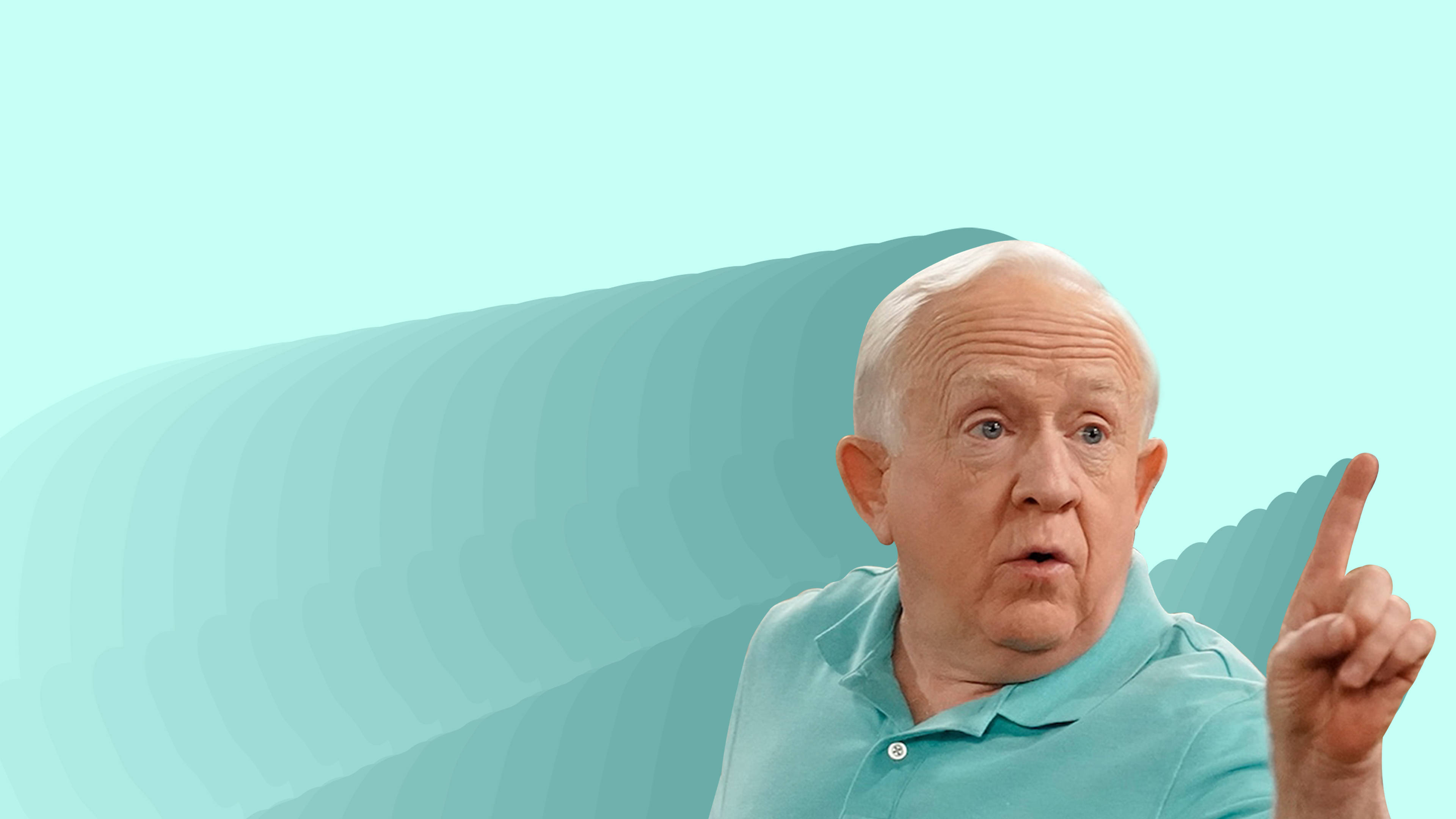 Leslie Jordan, teal polo shirt, teal wave background, 4K Desktop Wallpaper