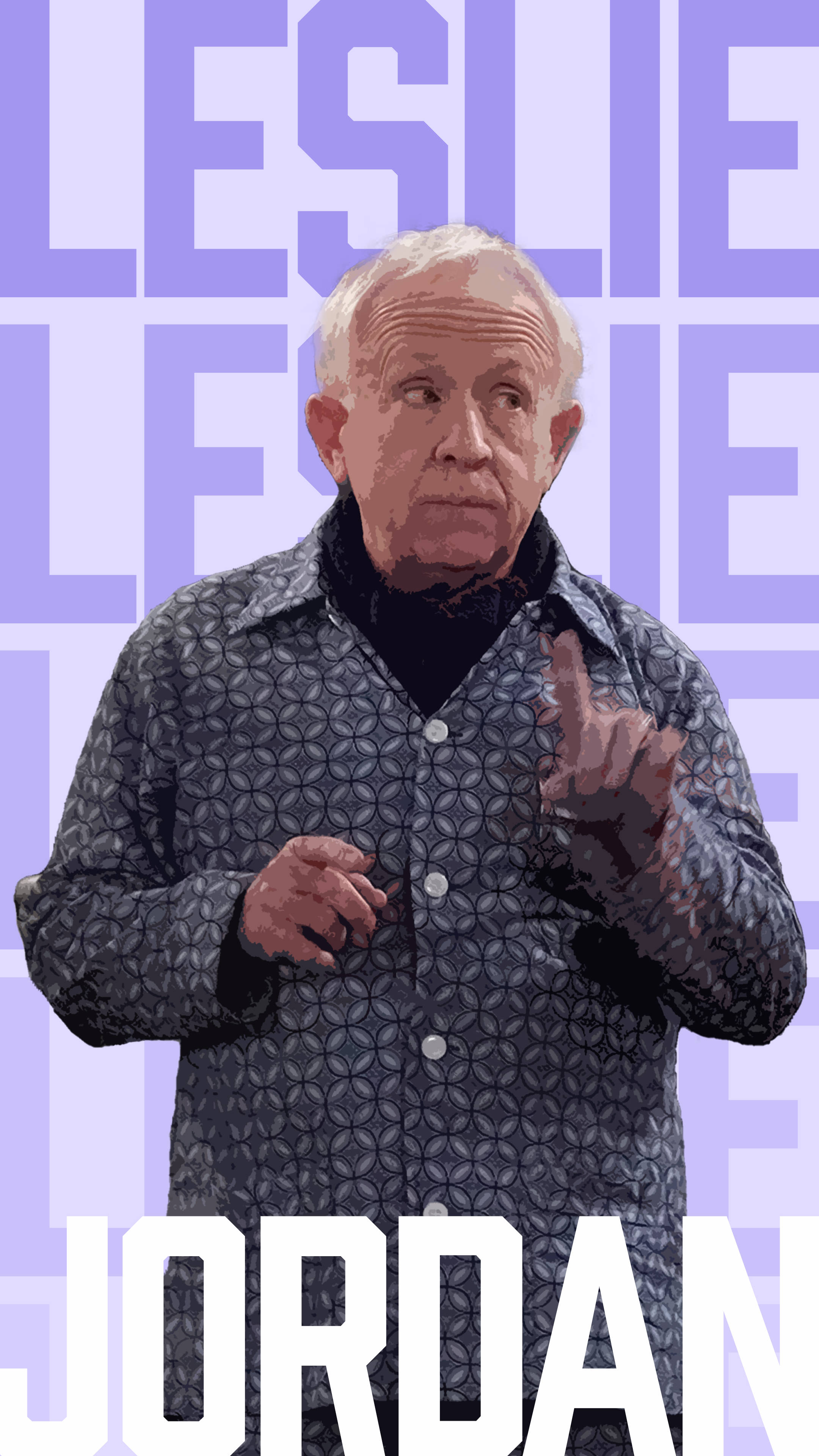 Leslie Jordan, violet background, bold letters, 4K Phone Wallpaper