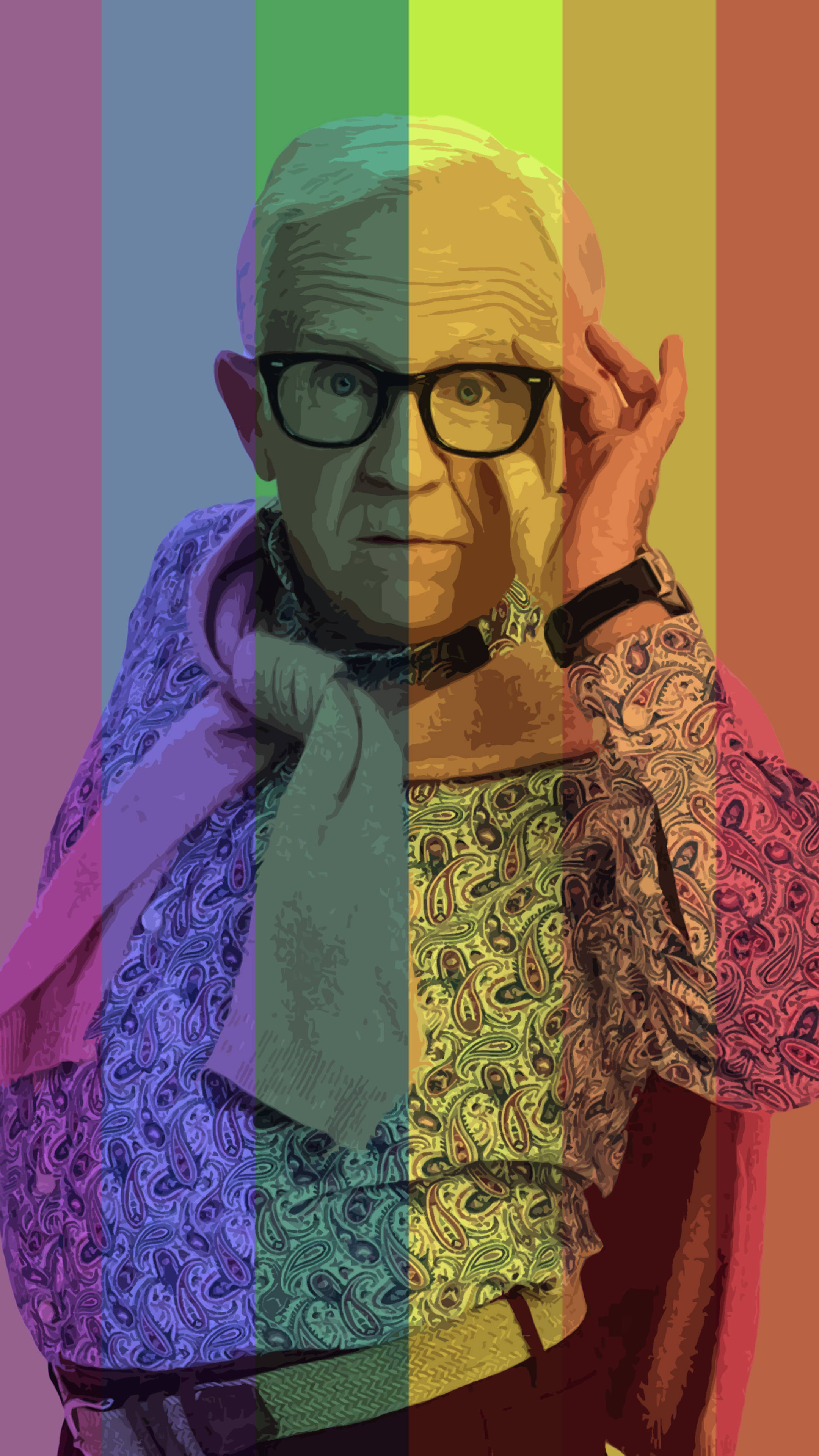 Leslie Jordan, glasses, paisley shirt, 4K Phone Wallpaper