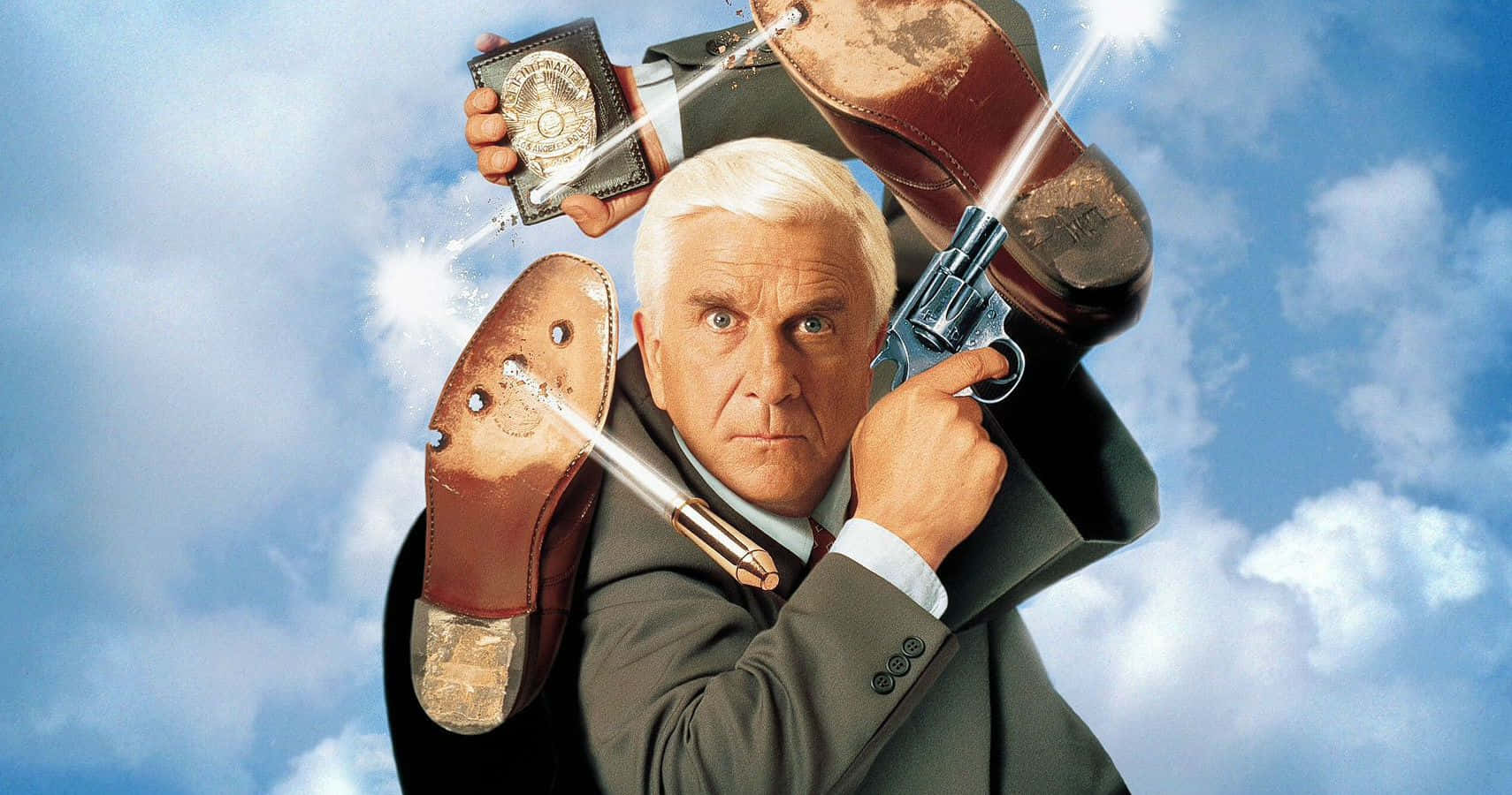 Leslie Nielsen, revolver, police badge, HD Desktop Wallpaper
