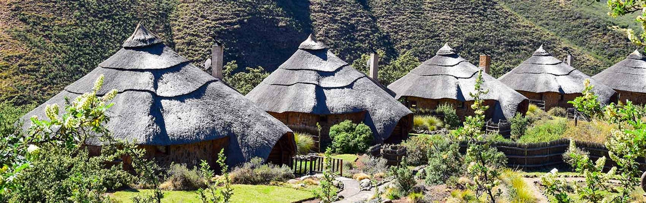 Lesotho, five huts, thatched-roof huts, HD Desktop Wallpaper