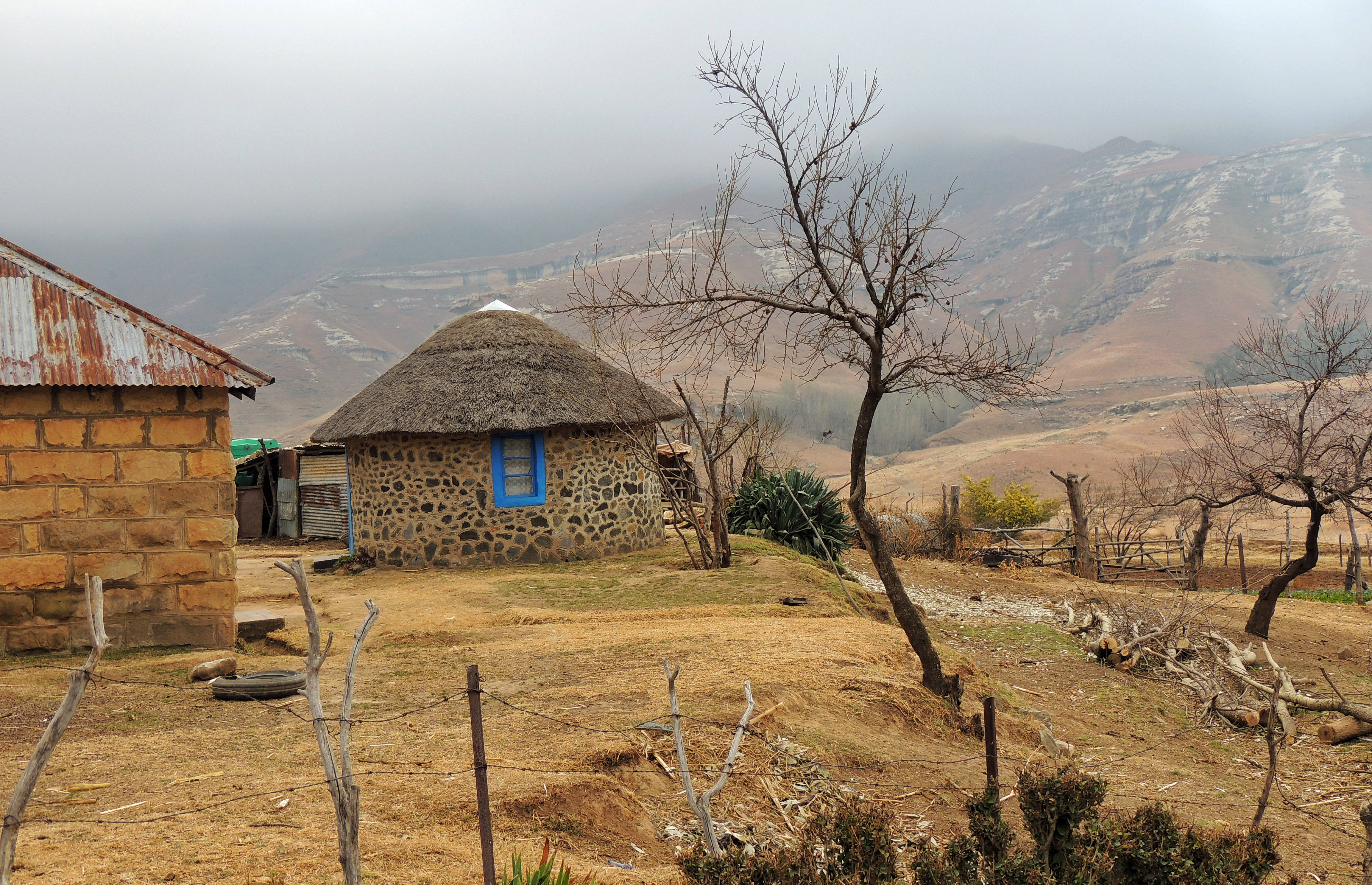 Lesotho, traditional stone house, thatched roof, 4K Desktop Wallpaper