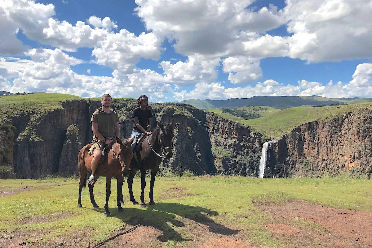 Lesotho, two men, horseback, SD Desktop Wallpaper