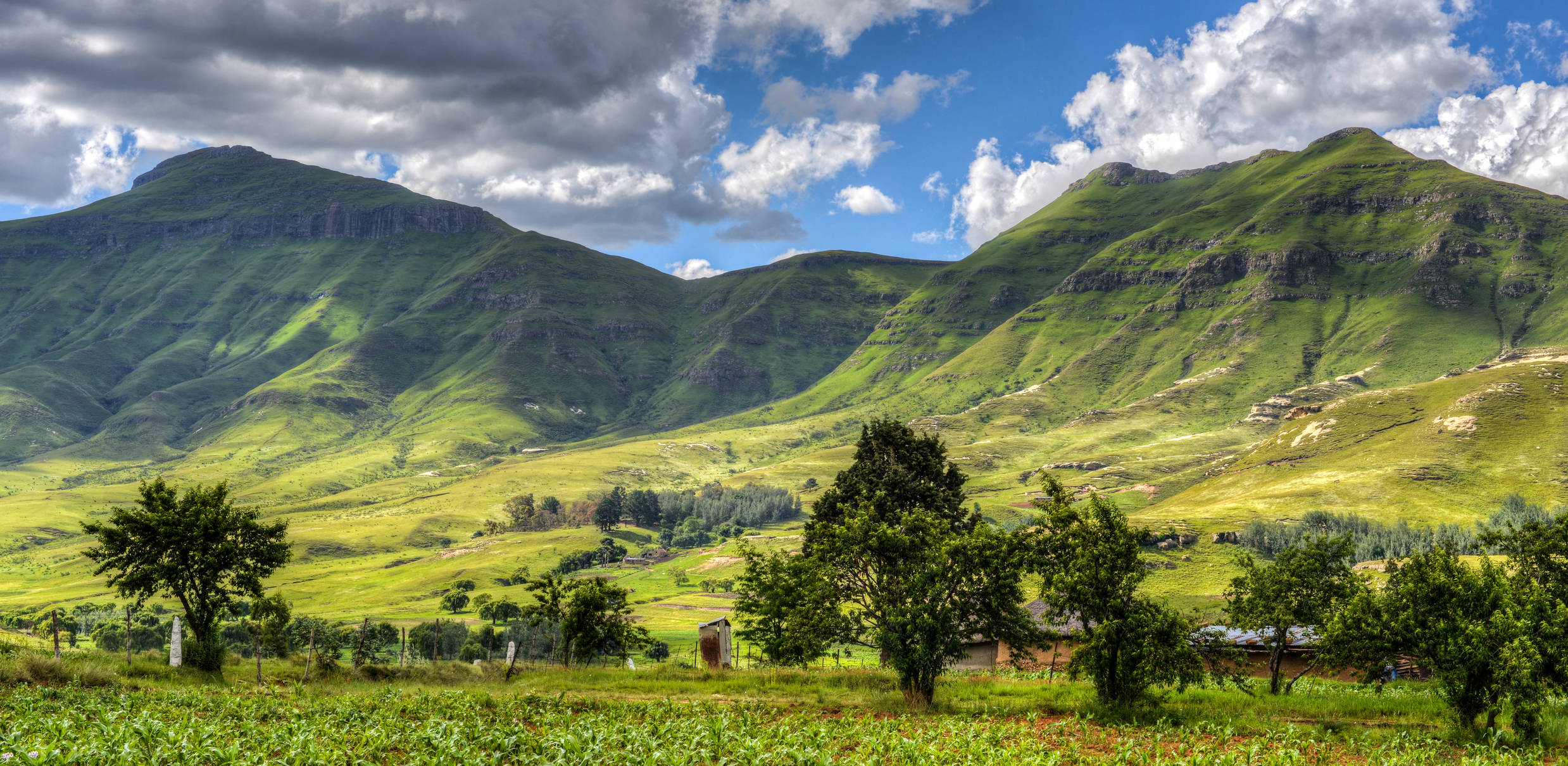 Lesotho, green mountains, rolling hills, Full HD Desktop Wallpaper