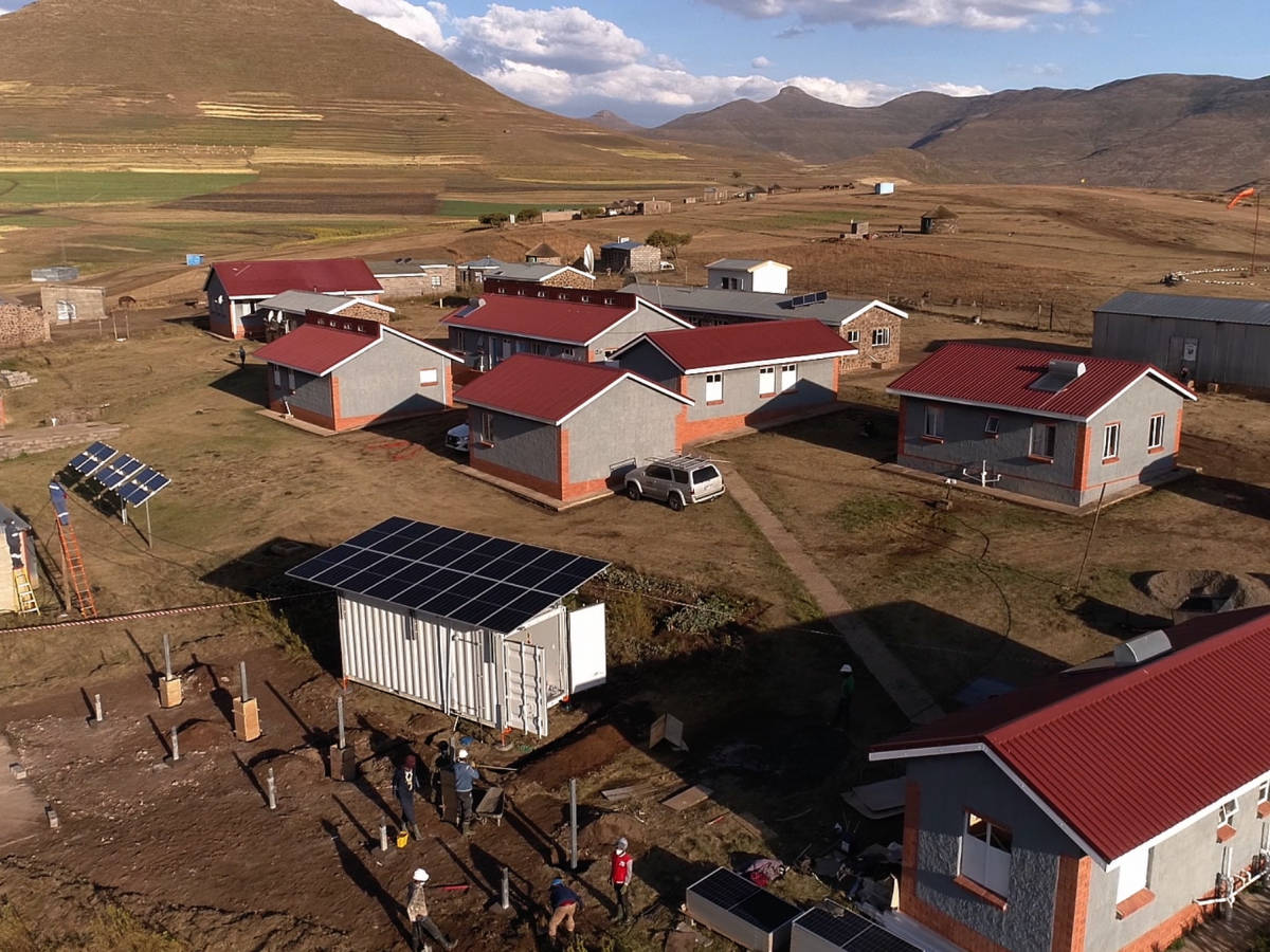 Lesotho, solar panels, red-roofed houses, SD Desktop Wallpaper