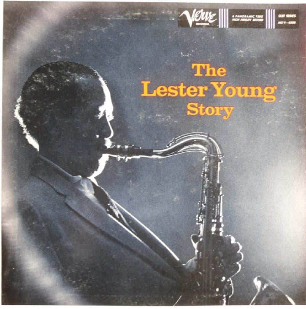 Lester Young, vintage jazz album cover, silhouetted saxophonist, SD Phone Wallpaper