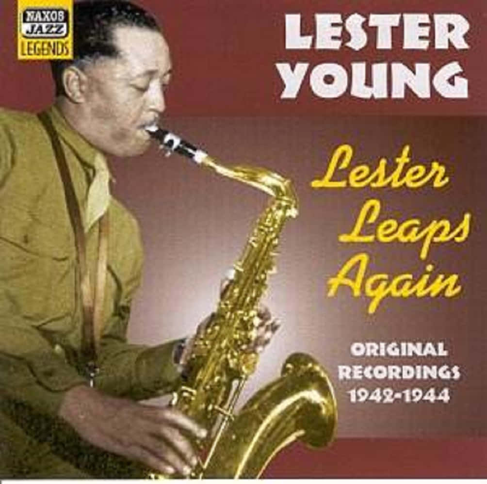 Lester Young, golden saxophone, warm red gradient background, SD Desktop Wallpaper