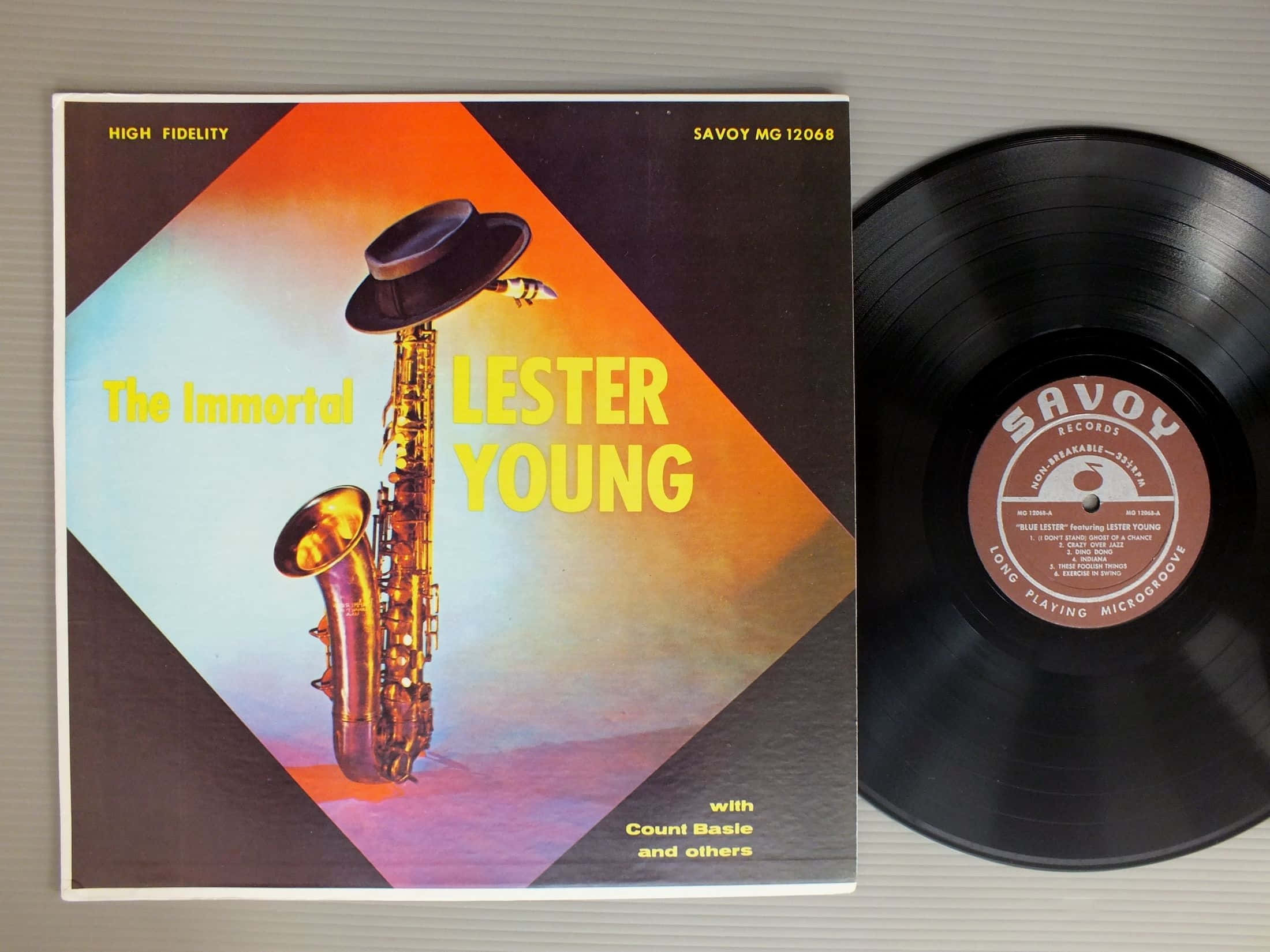 Lester Young, vinyl record, saxophone, Full HD Desktop Wallpaper