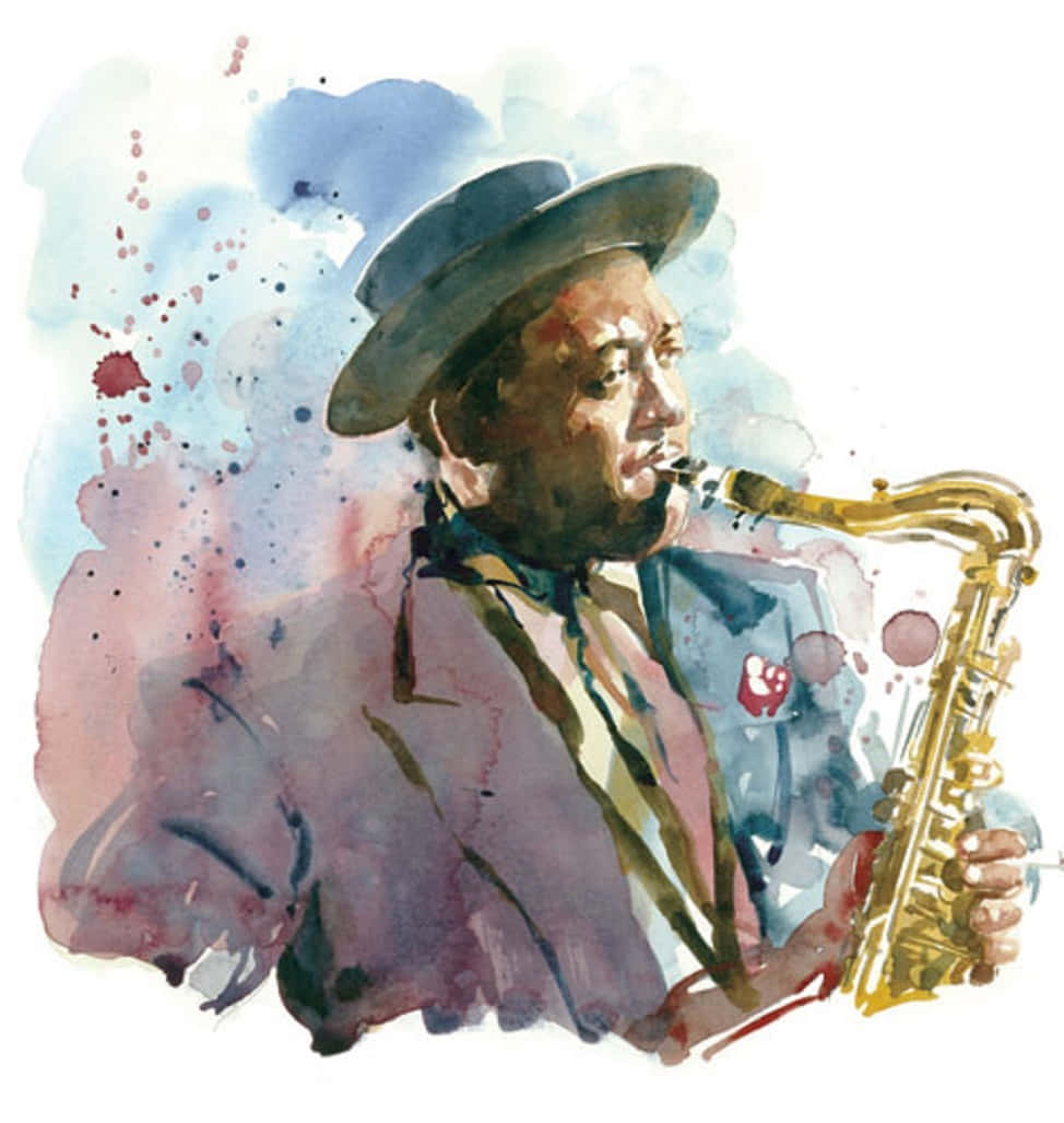 Lester Young, fedora, golden saxophone, SD Phone Wallpaper