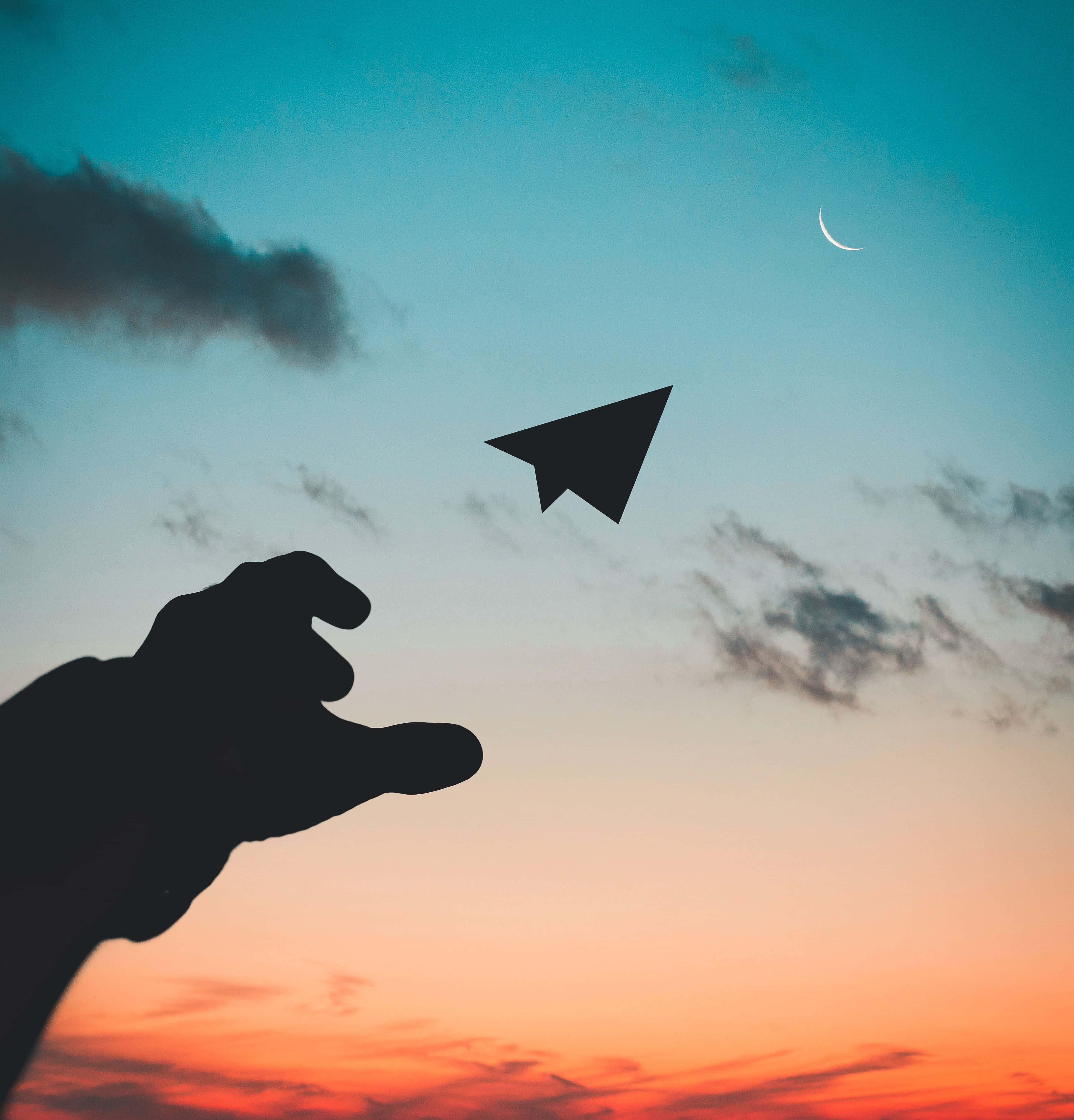 twilight sky, crescent moon, soft orange clouds, 4K Phone Wallpaper