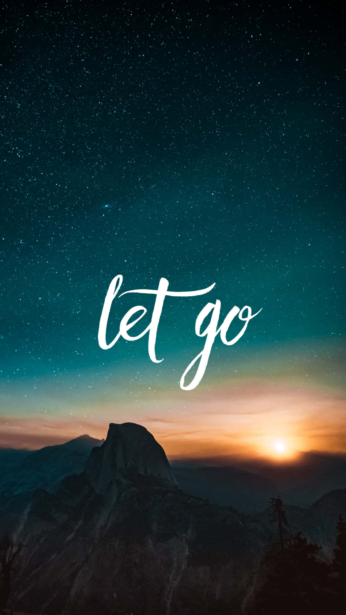 Let Go, mountain silhouette, starry twilight sky, Full HD Phone Wallpaper