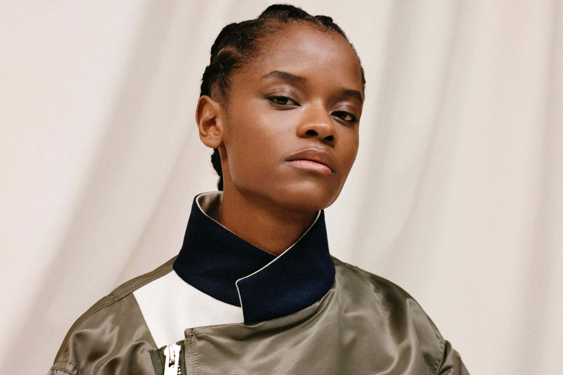 Letitia Wright, olive and white jacket, braided hair, HD Desktop Wallpaper