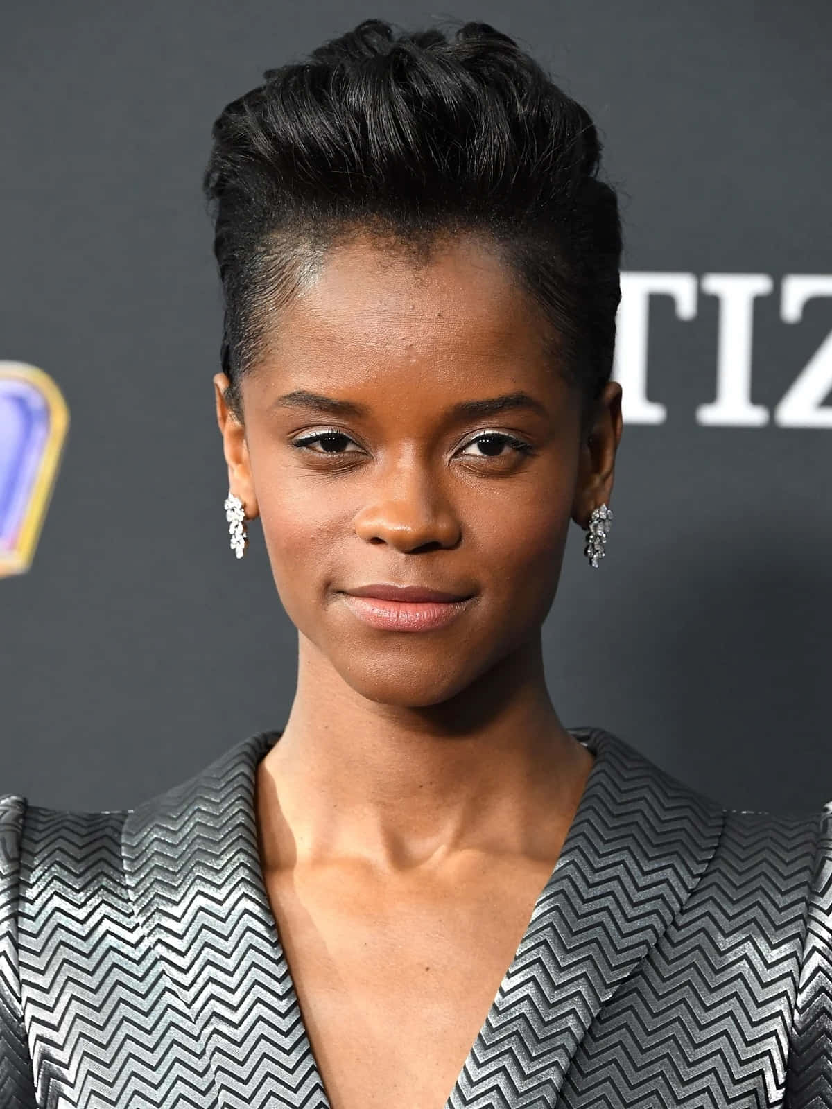 Letitia Wright, silver zigzag blazer, sleek dark hair, HD Phone Wallpaper