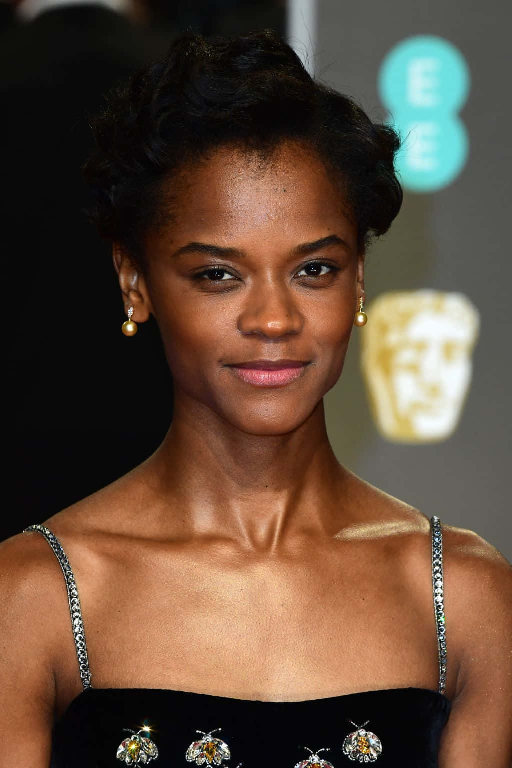 Letitia Wright, black embellished dress, red carpet event, HD Phone Wallpaper
