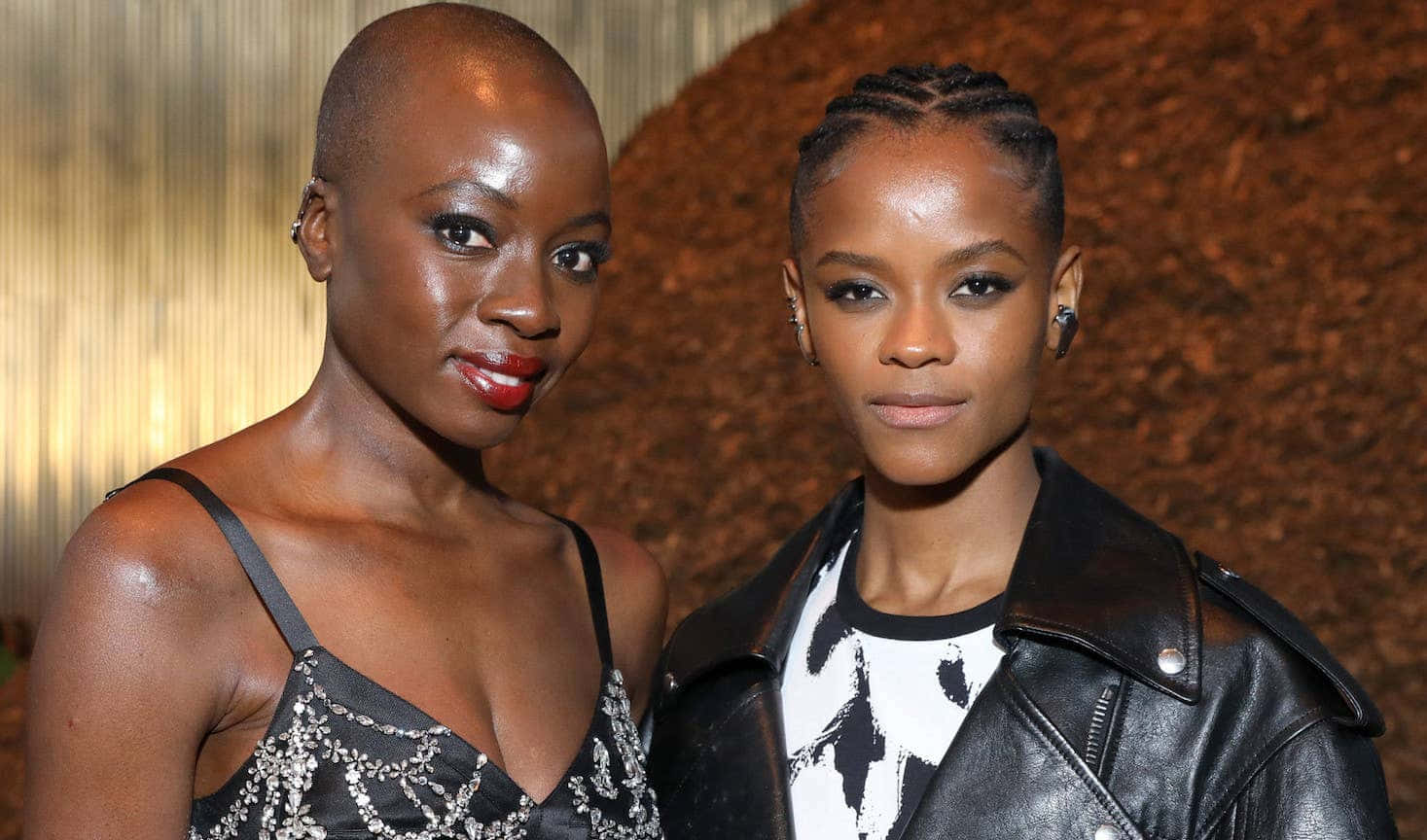 Letitia Wright, textured golden and brown backdrop, bold makeup, HD Desktop Wallpaper