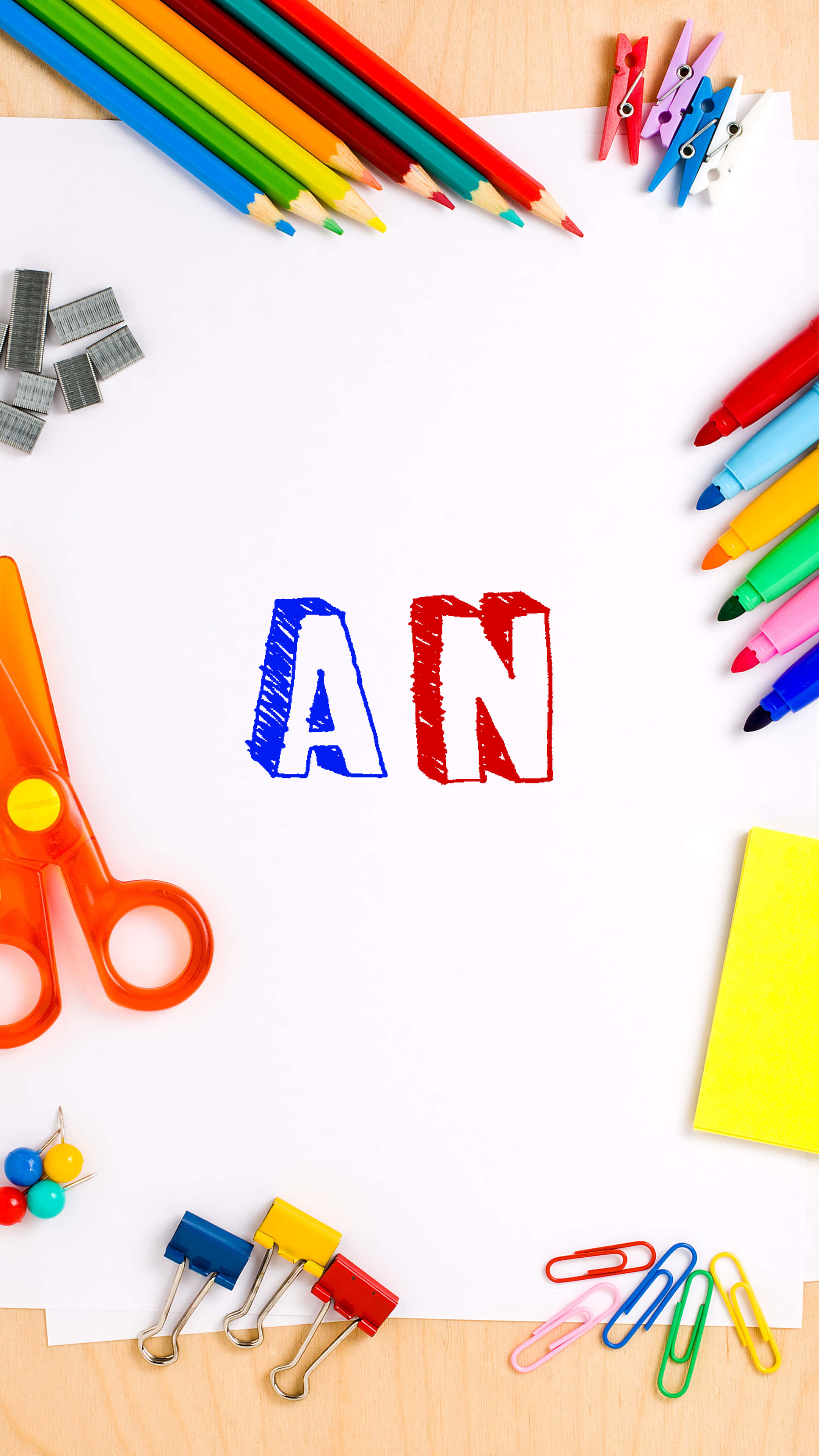AN, crayon style, red, 4K Phone Wallpaper