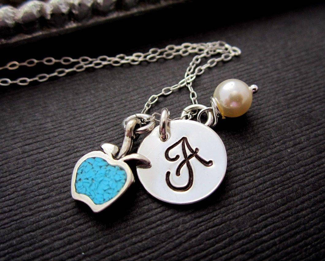 Alphabet 'A' Pendant Necklace, silver necklace, turquoise apple charm, SD Desktop Wallpaper