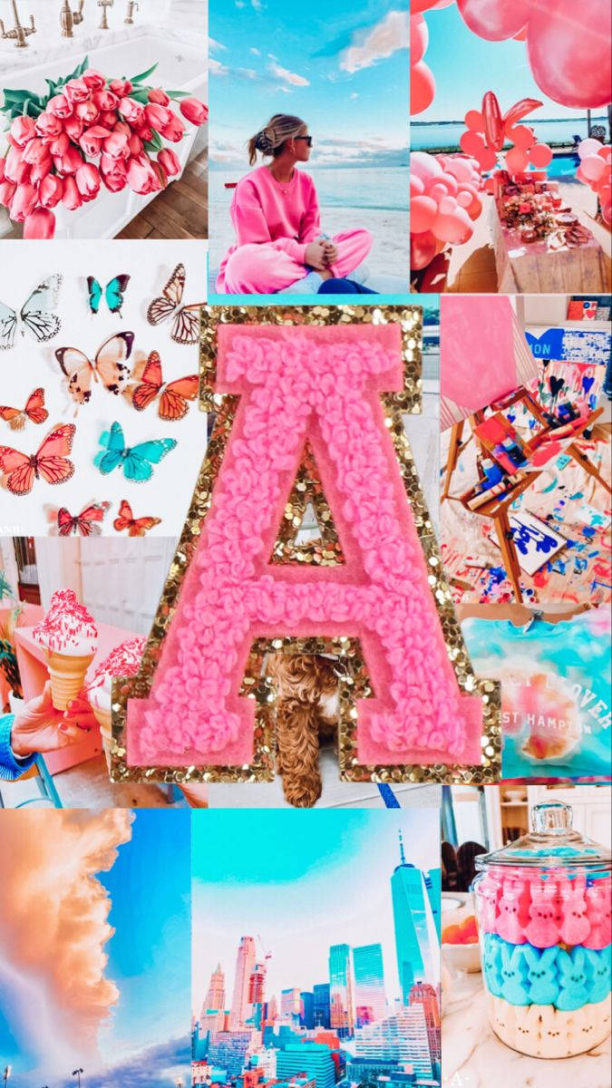 Pink Capital Alphabet Letter A, butterflies, ice cream, SD Phone Wallpaper