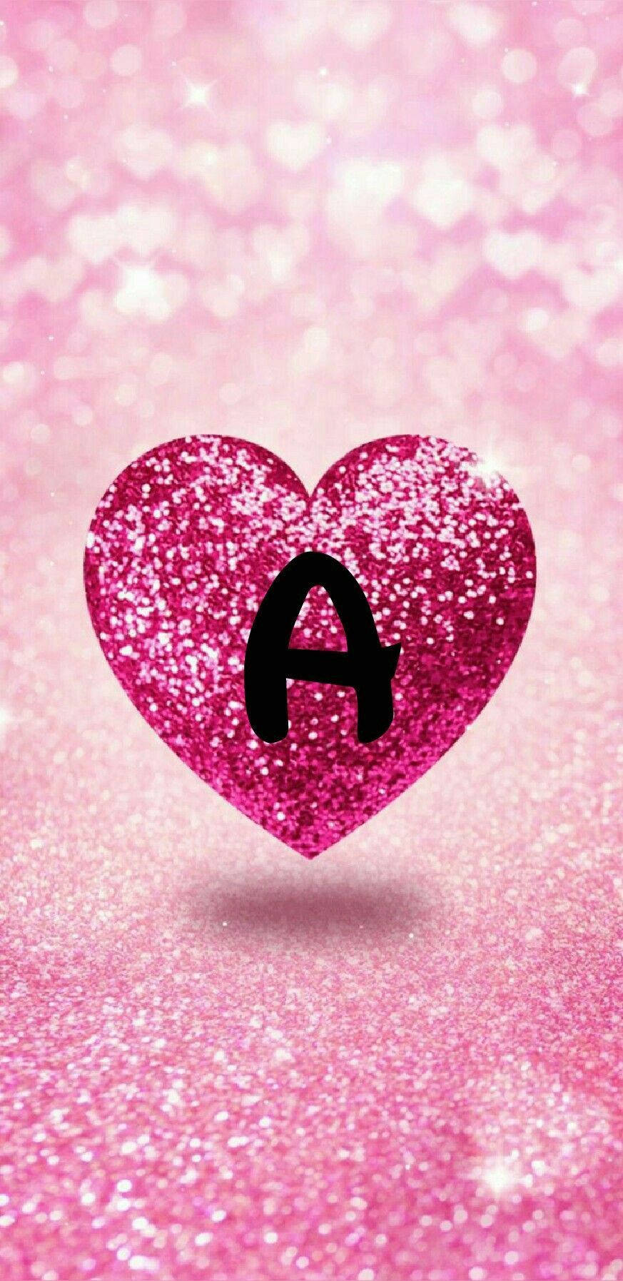 sparkling pink heart, black letter A, glittery pink background, HD Phone Wallpaper