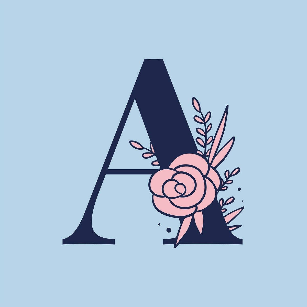 Blue Capital Alphabet Letter A, pink rose, navy letter A, SD Desktop Wallpaper
