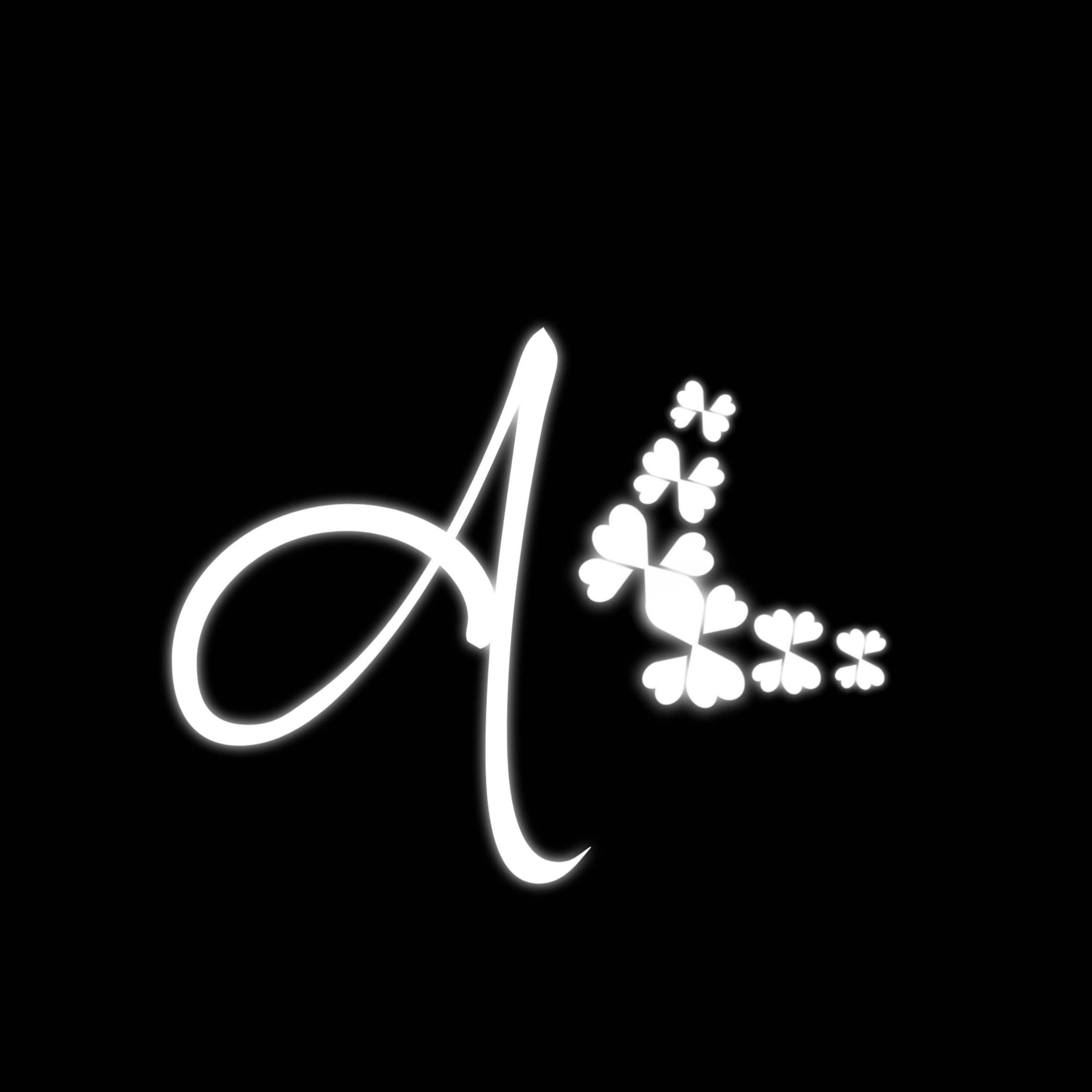 Cursive A Butterflies Name, glowing white, stylized letter A, 2K Desktop Wallpaper