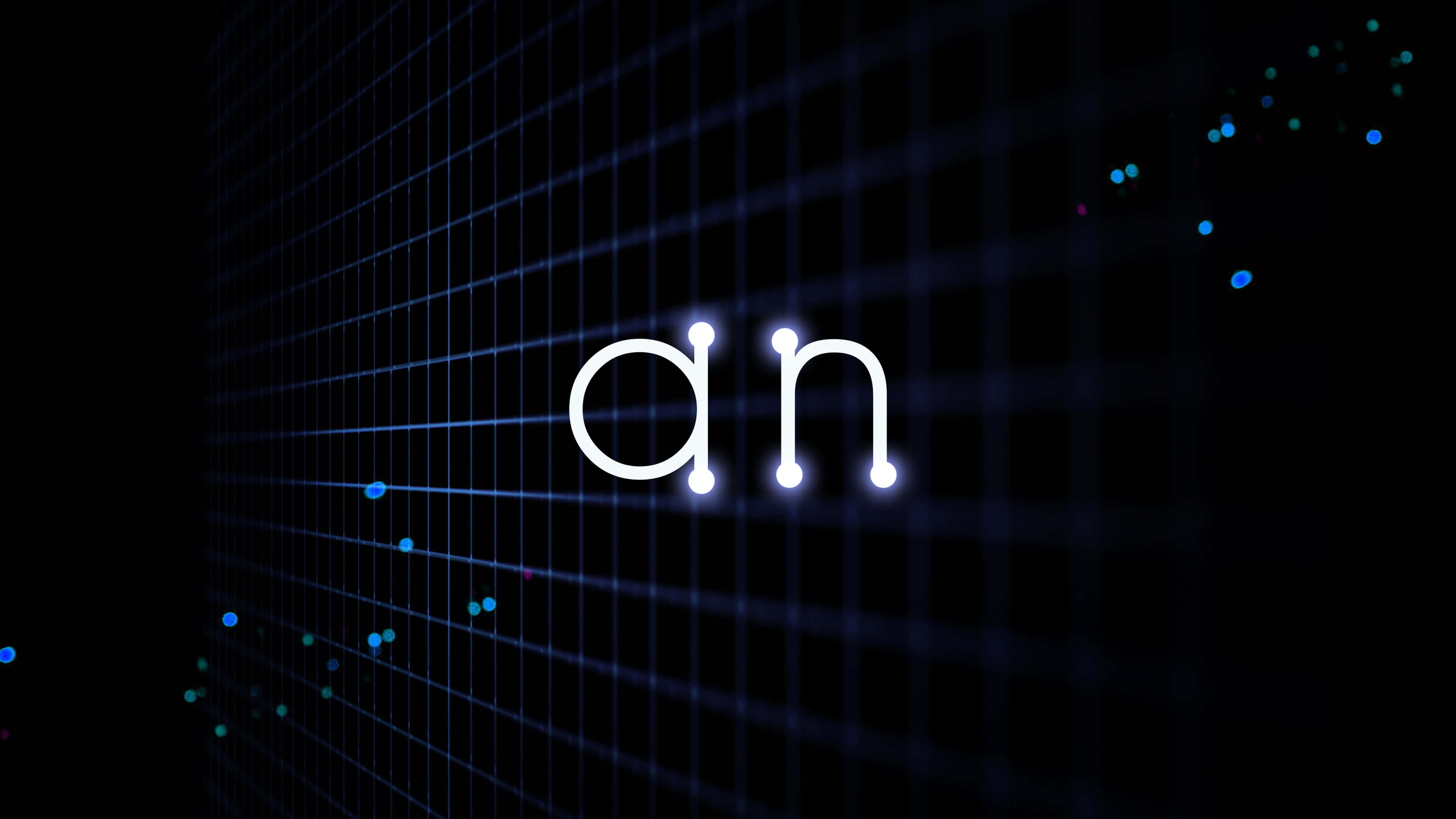 an, glowing white letters, dark grid, 4K Desktop Wallpaper