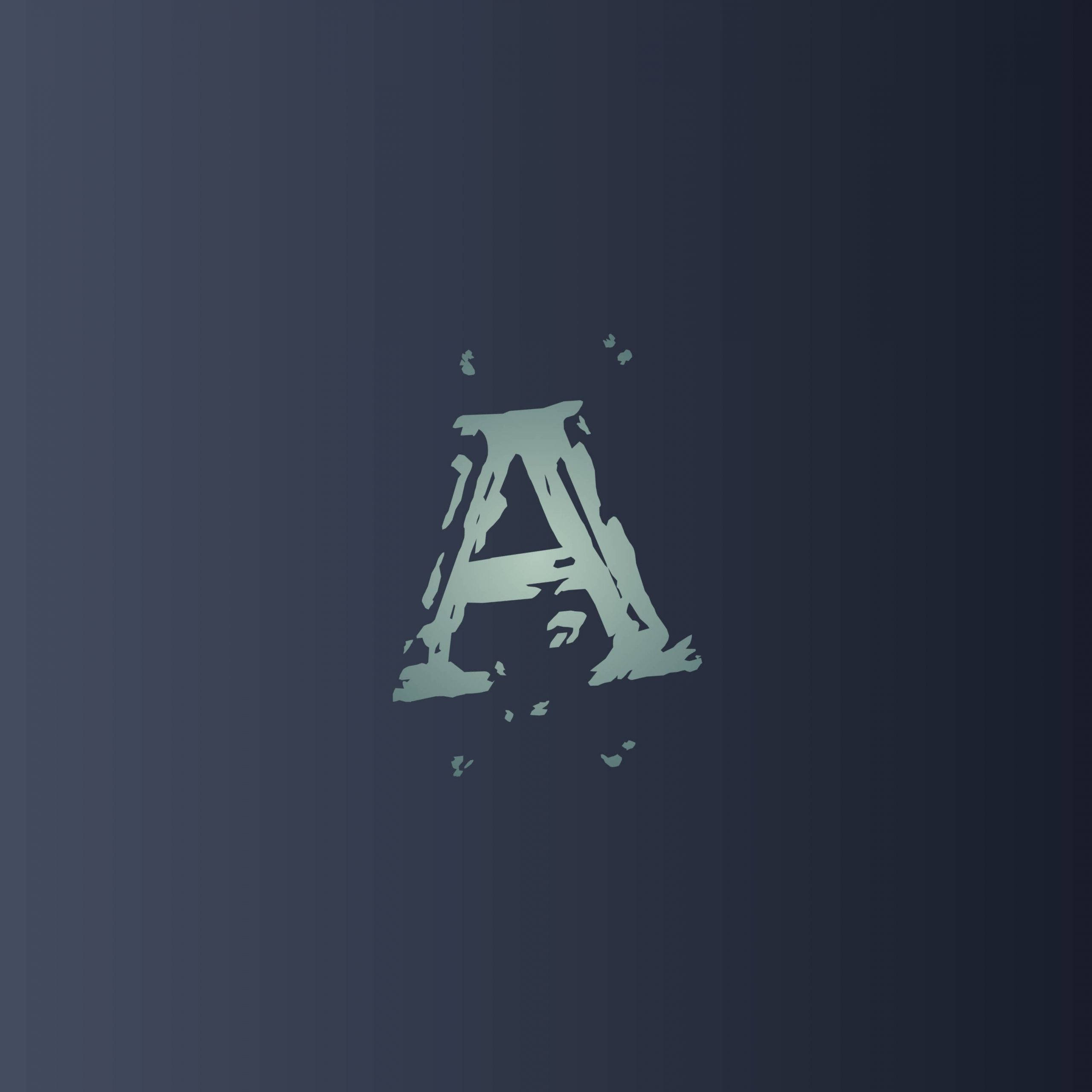 Gray Letter A Display, light teal, dark blue gradient, 2K Desktop Wallpaper