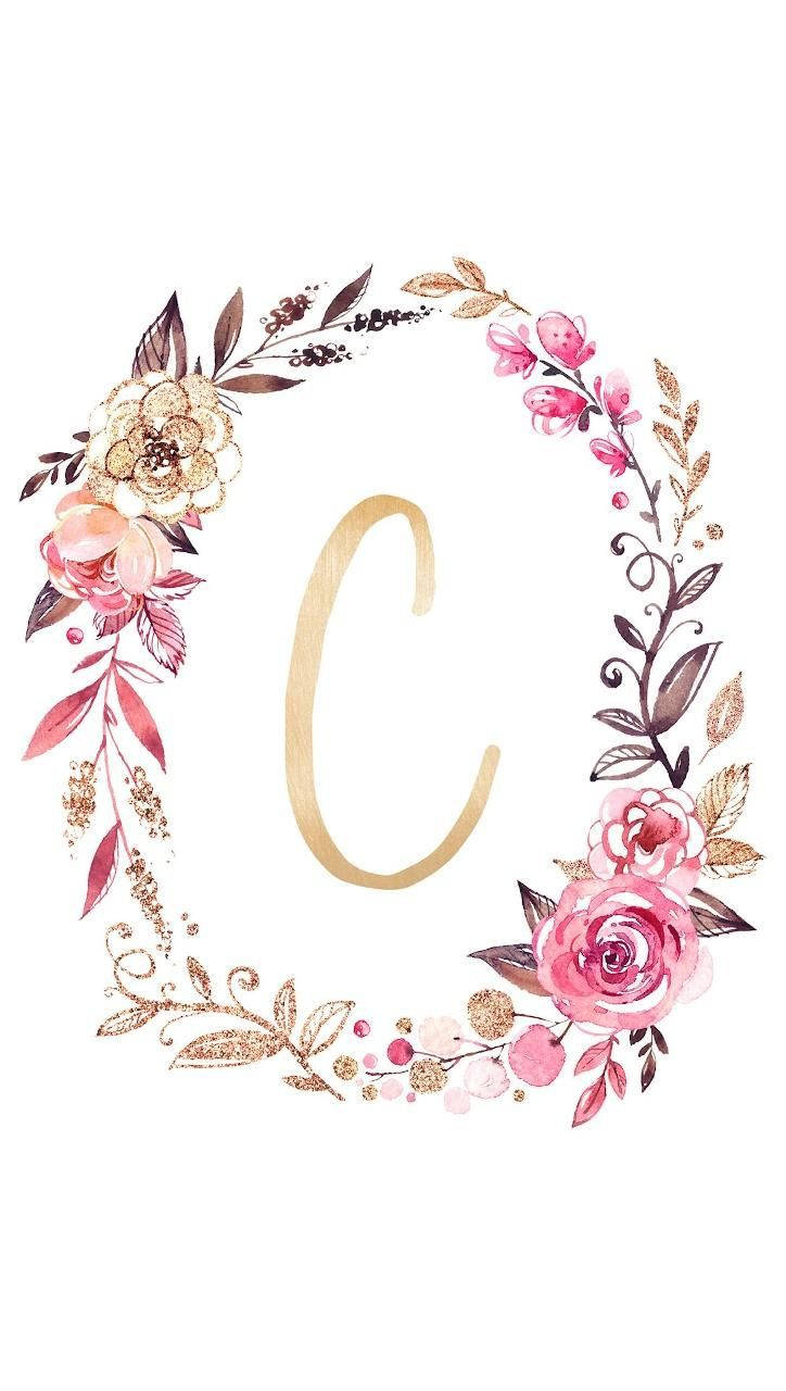 letter C, floral wreath, pink, HD Phone Wallpaper
