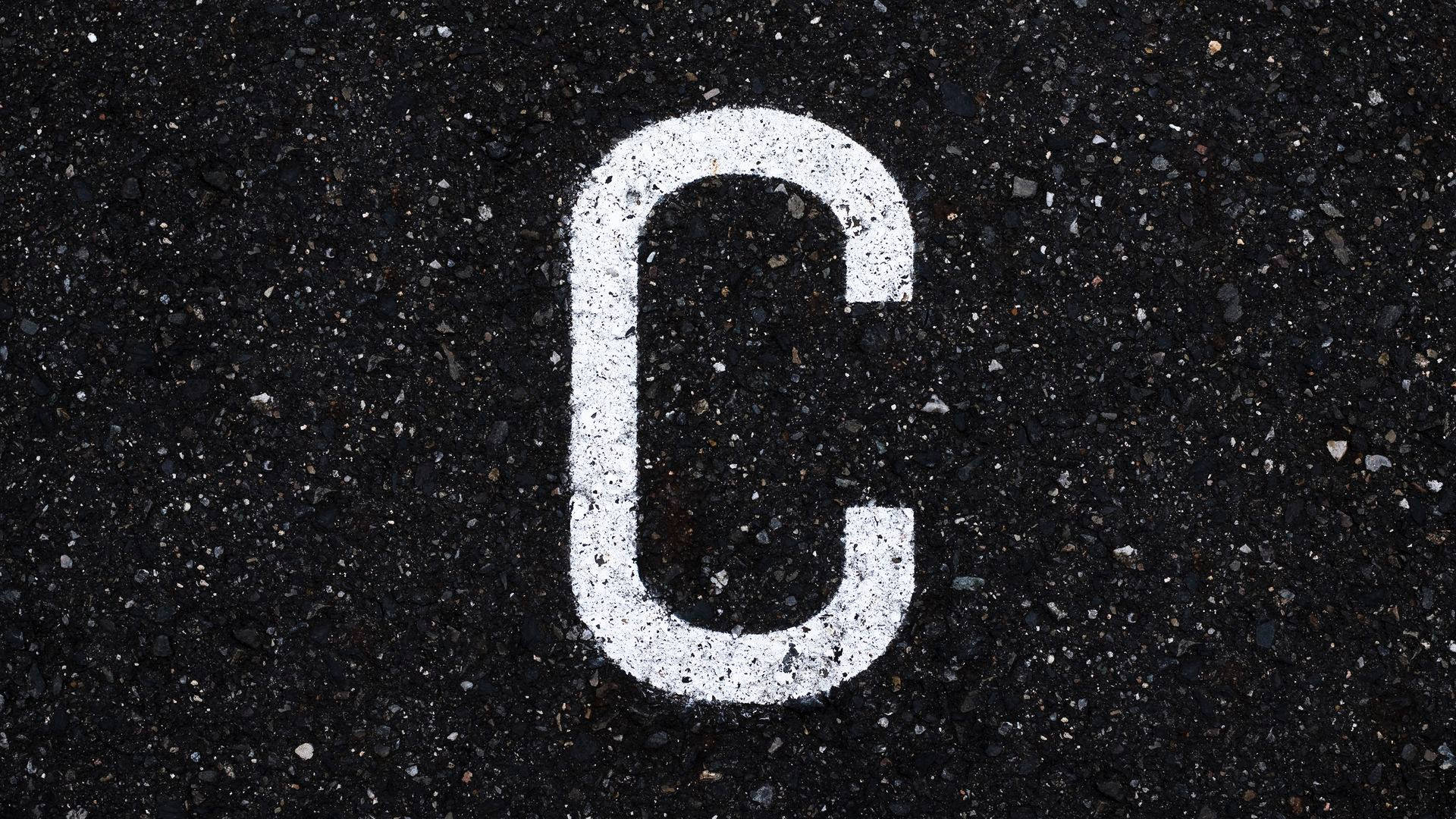 Letter C, black asphalt, white letter, Full HD Desktop Wallpaper