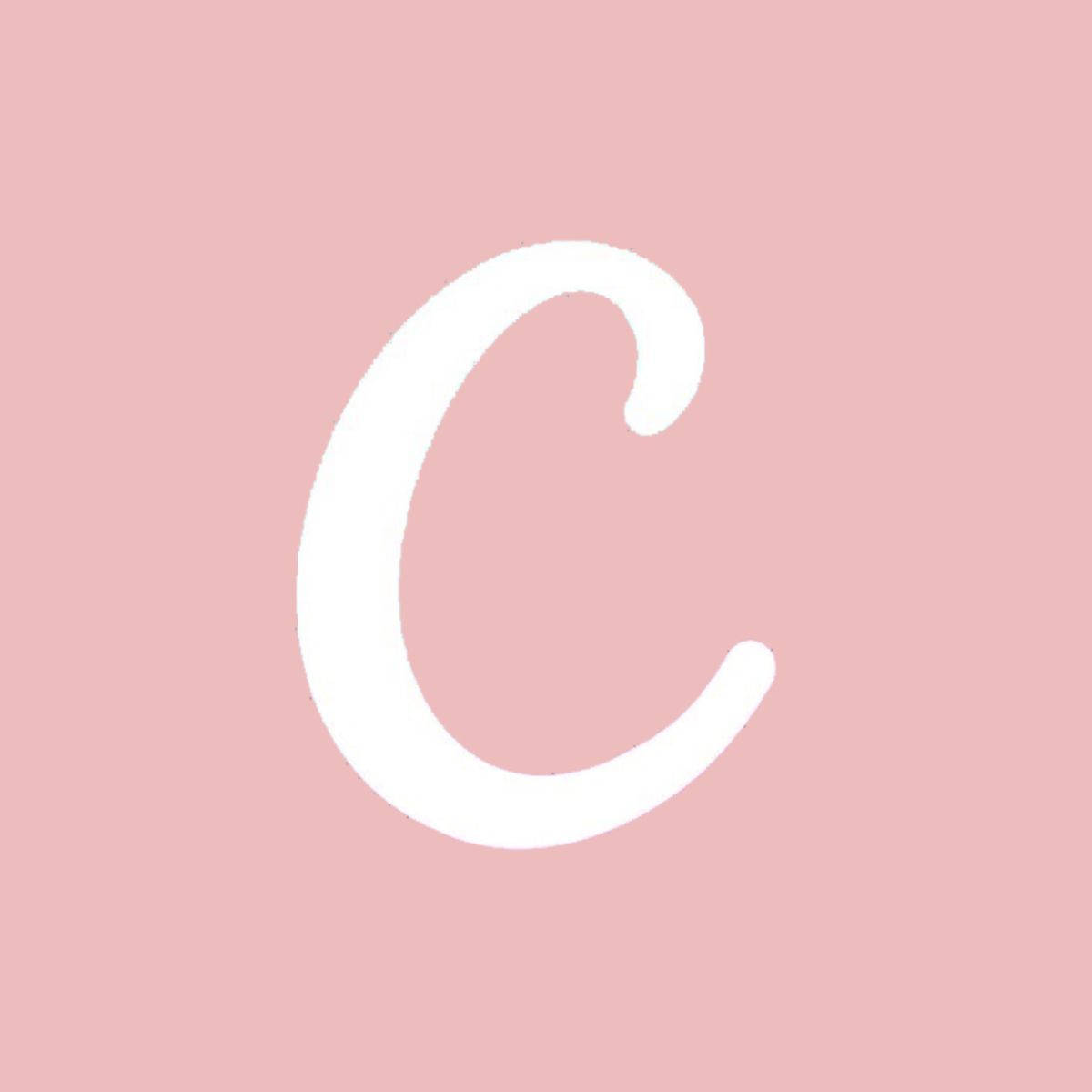 pink minimalist letter c, white stylized letter C, solid soft pink background, SD Desktop Wallpaper