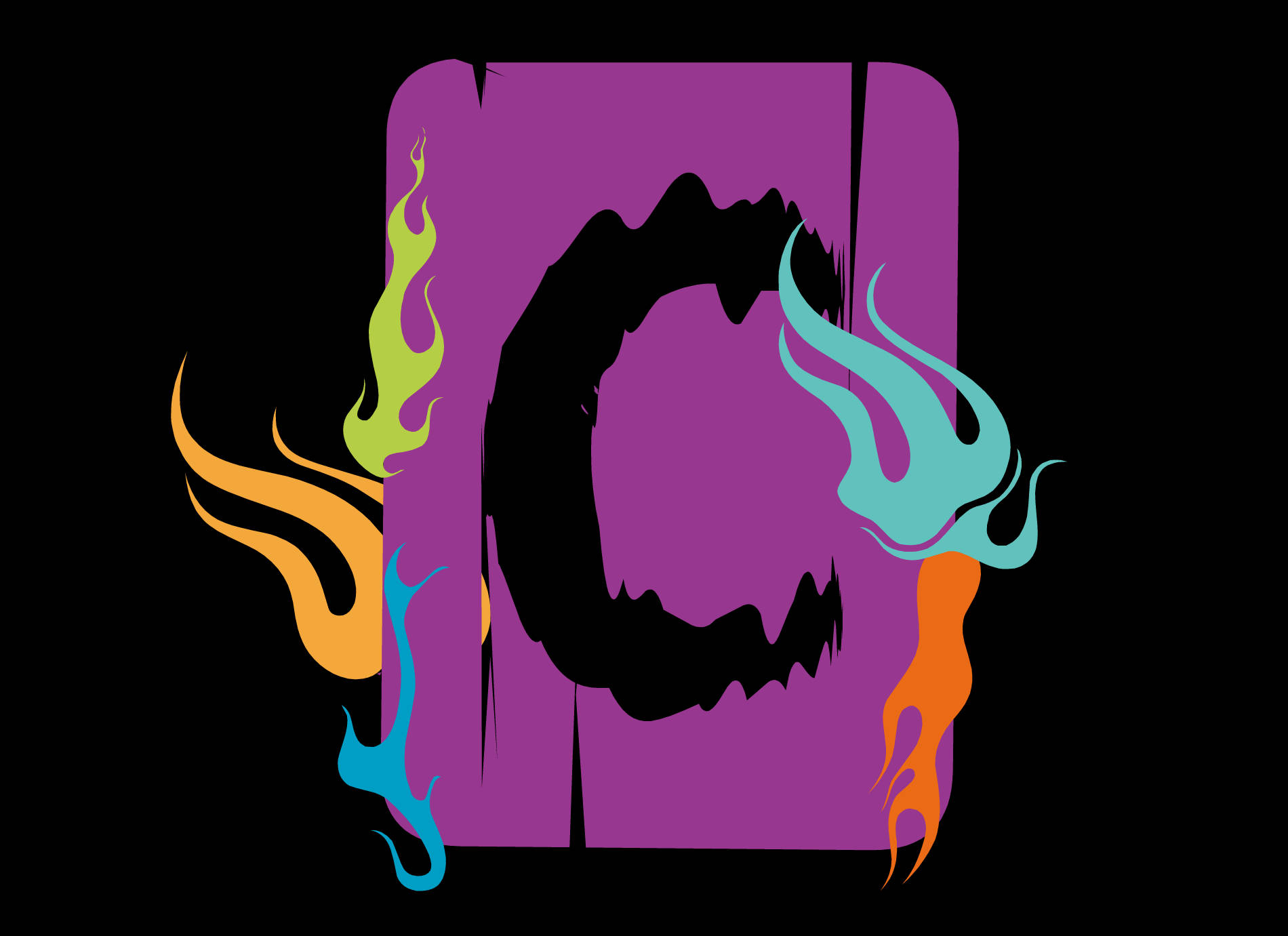 Purple Halloween Letter C, flame-like swirls, orange green and cyan, HD Desktop Wallpaper