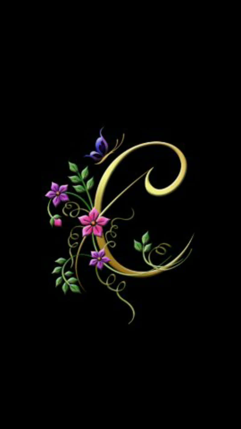 cursive letter C, floral design, golden, HD Phone Wallpaper