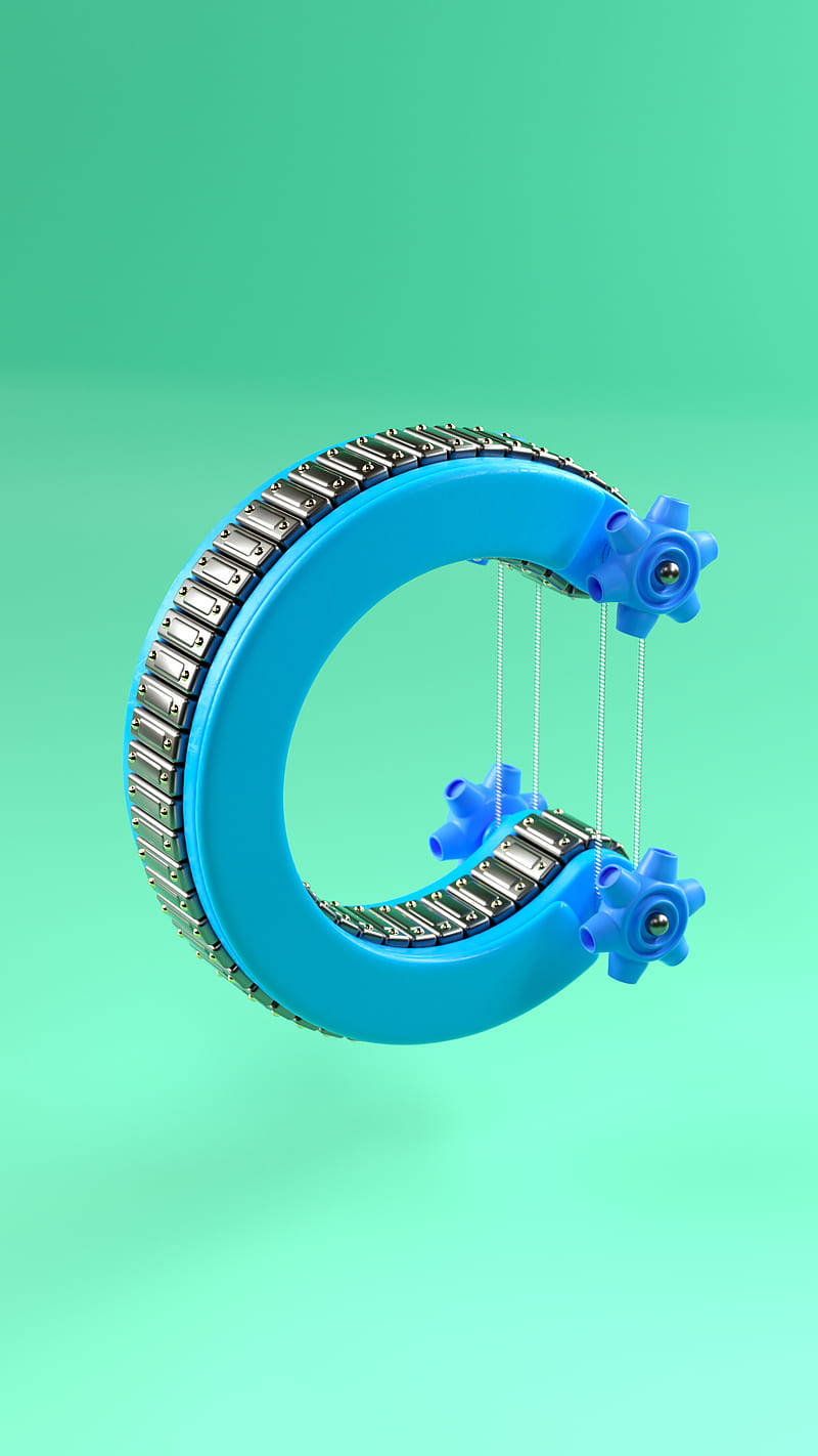 mechanical letter C design, bright blue, metallic teeth, HD Phone Wallpaper
